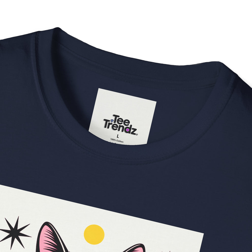 Black Cat Graphic T-Shirt — Retro Sunset Cat Illustration