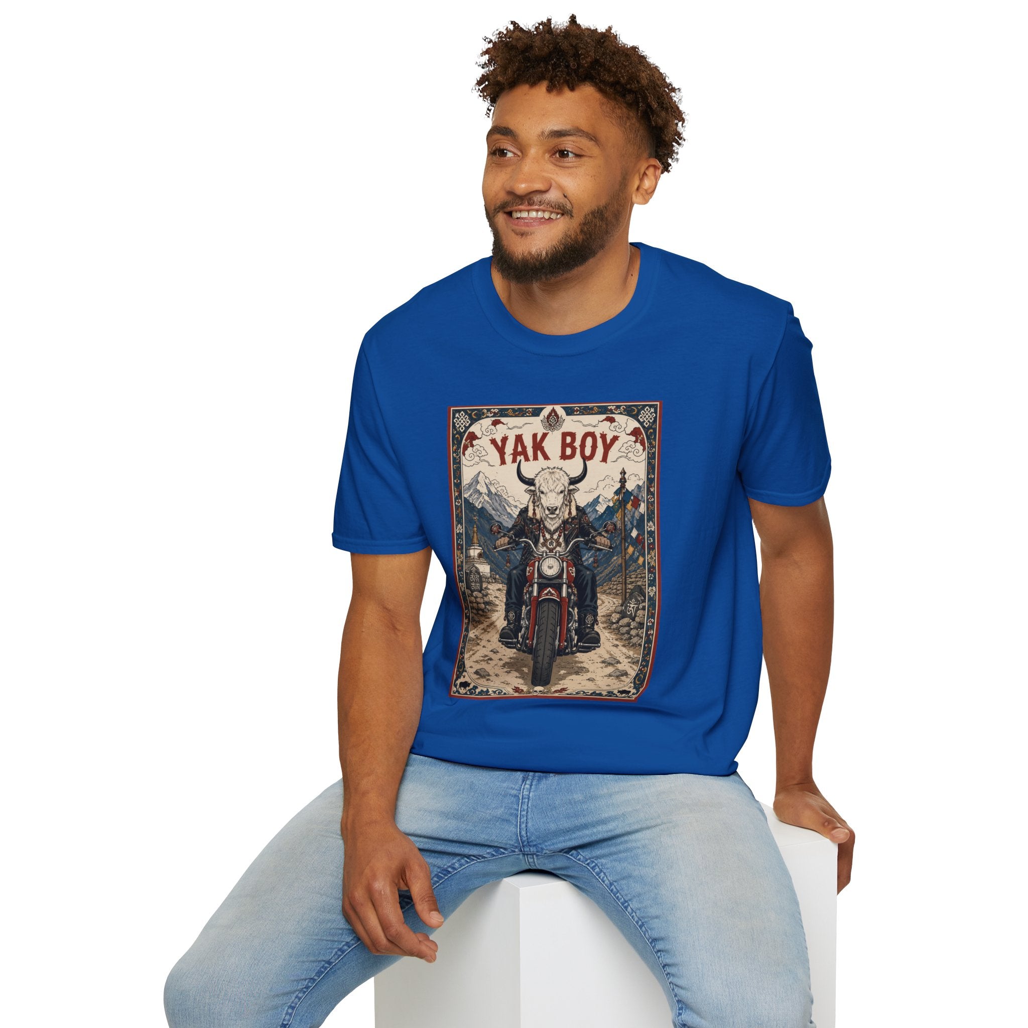 Yak Boy Motorcycle Graphic T‑Shirt — Vintage Mountain Biker Tee