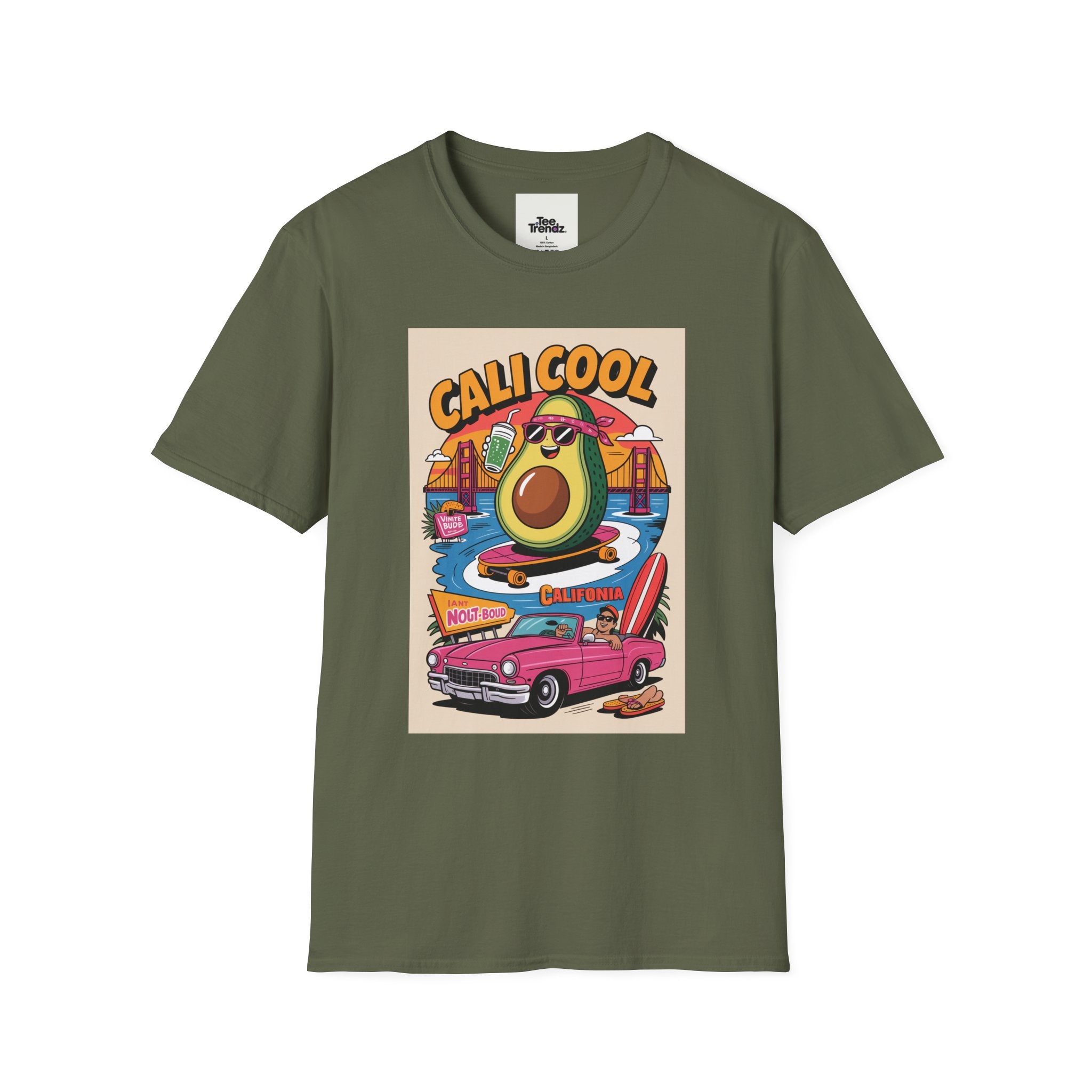 Cali Cool Avocado Tee — Retro Surfing California Graphic T-Shirt