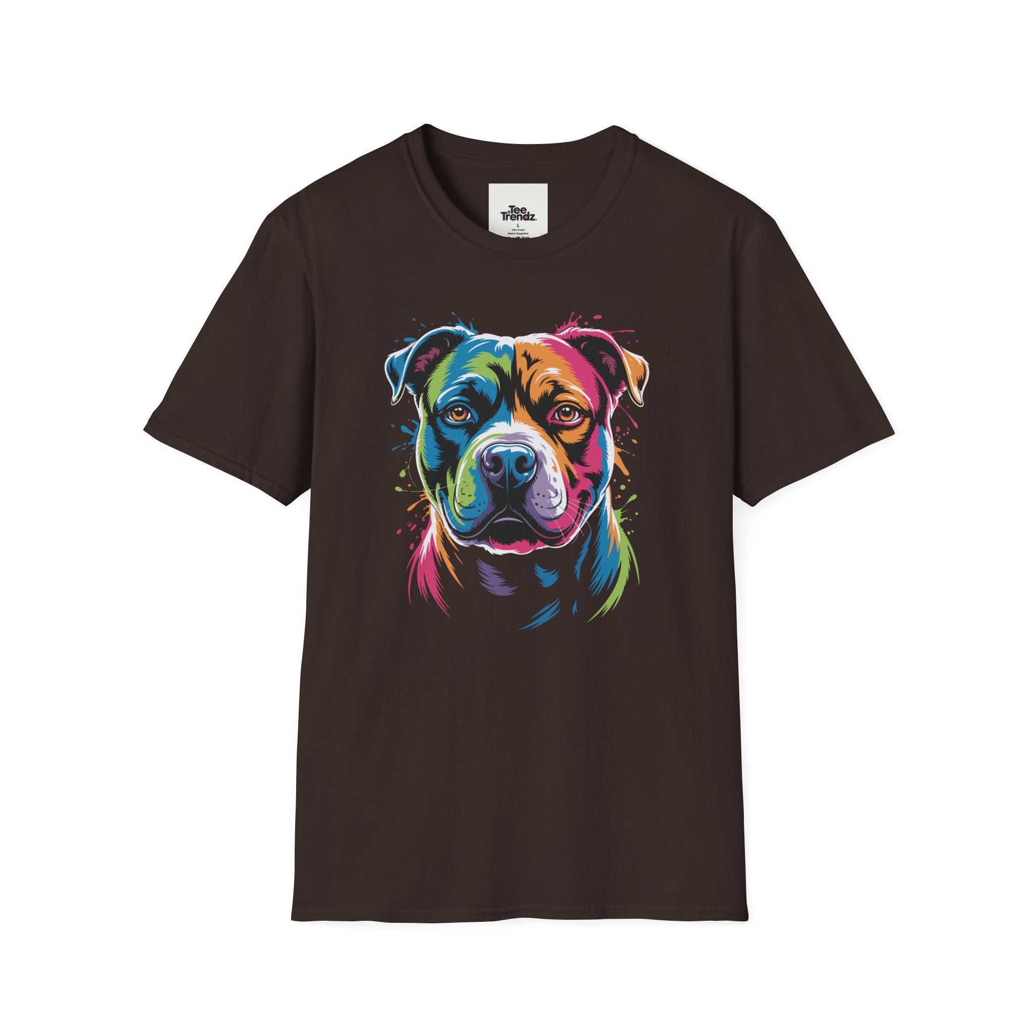 Colorful Pitbull Portrait T-Shirt — Vibrant Dog Art Tee