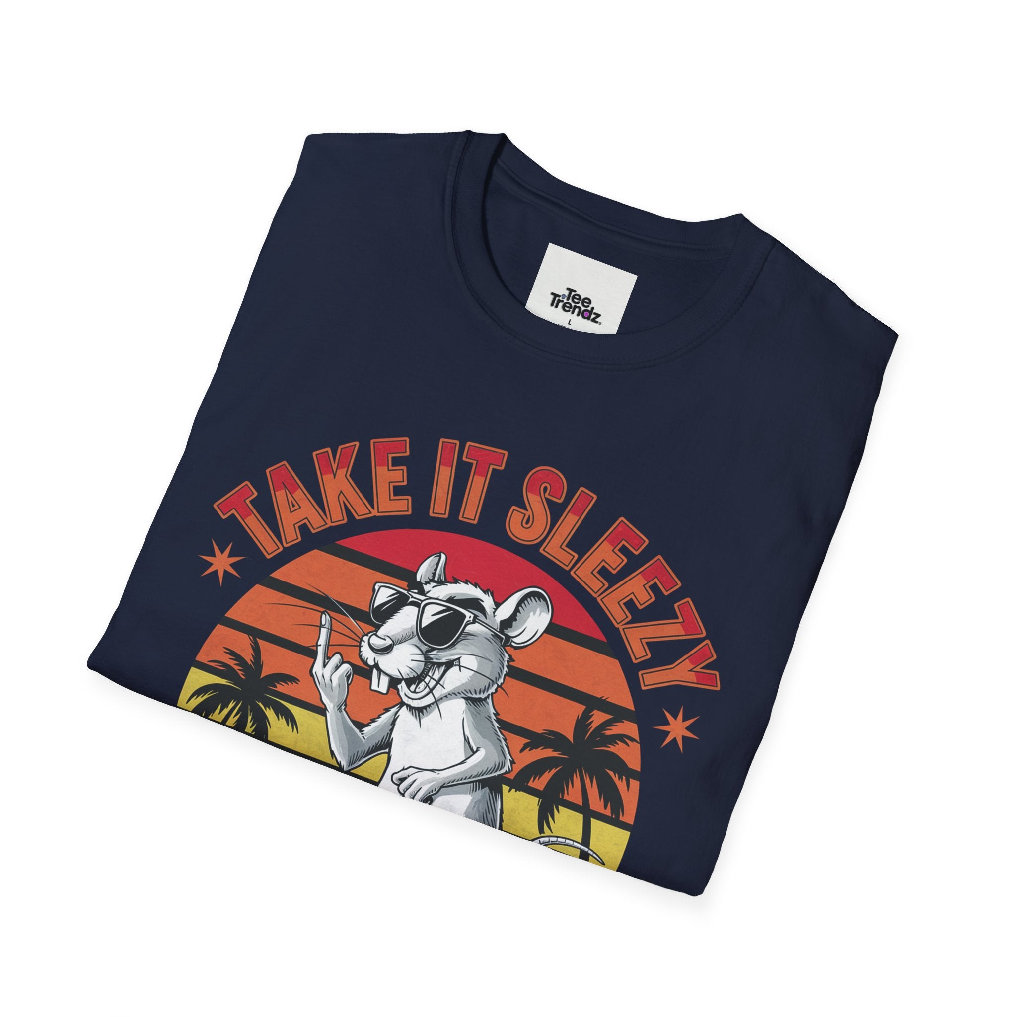Take It Sleazy Skateboard Rat T-Shirt — Retro Sunset Beach Graphic Tee