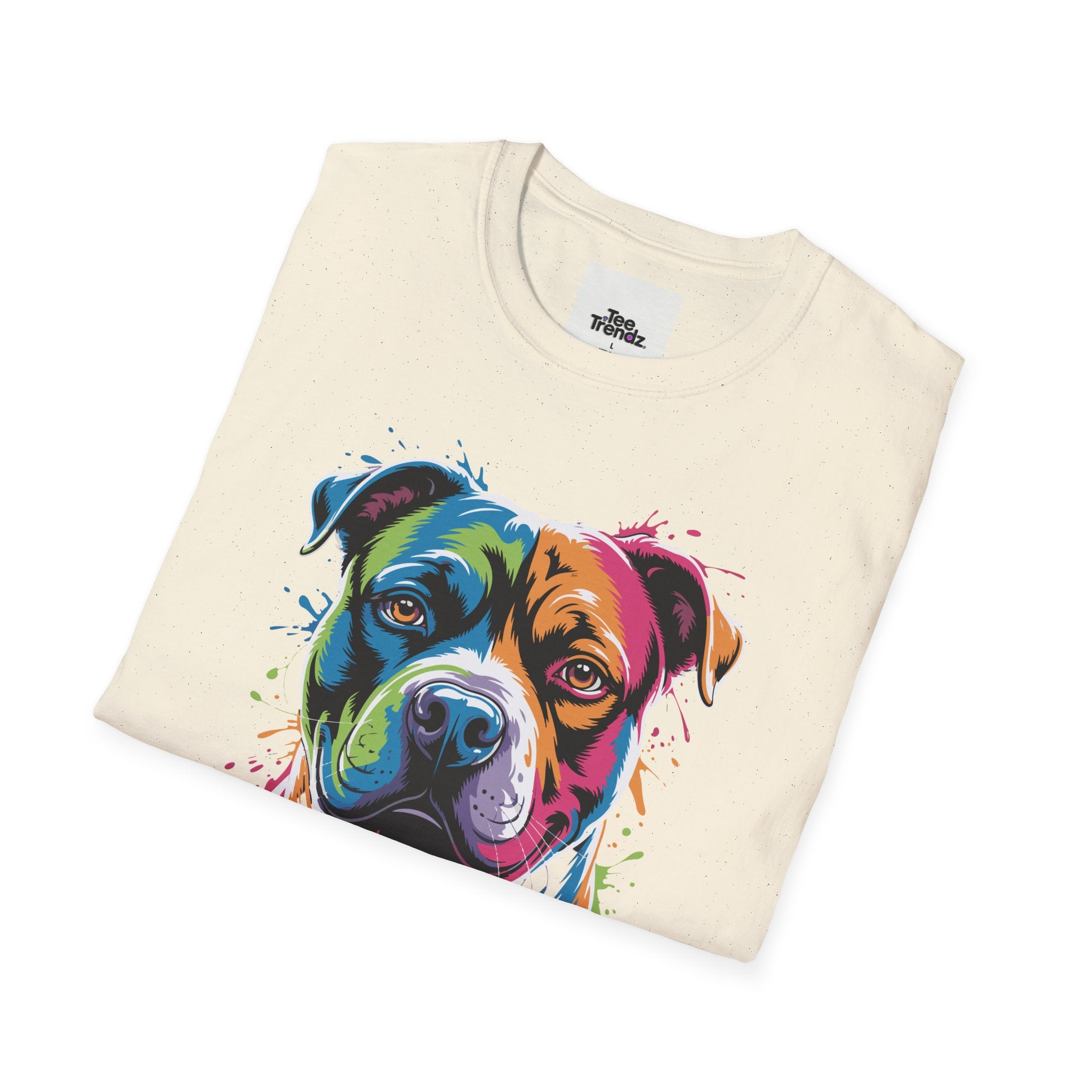 Colorful Pitbull Portrait T-Shirt — Vibrant Dog Art Tee