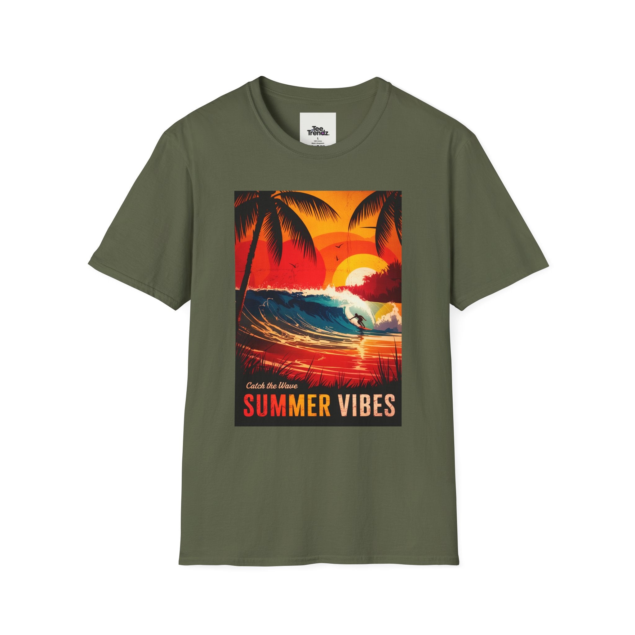 Summer Vibes Surf T-Shirt — Retro Sunset Palm Beach Tee