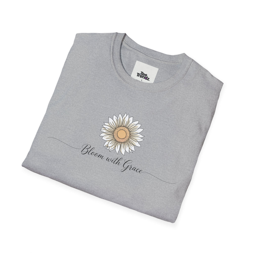 “Bloom with Grace” Sunflower T-Shirt — Floral Inspirational Graphic Tee