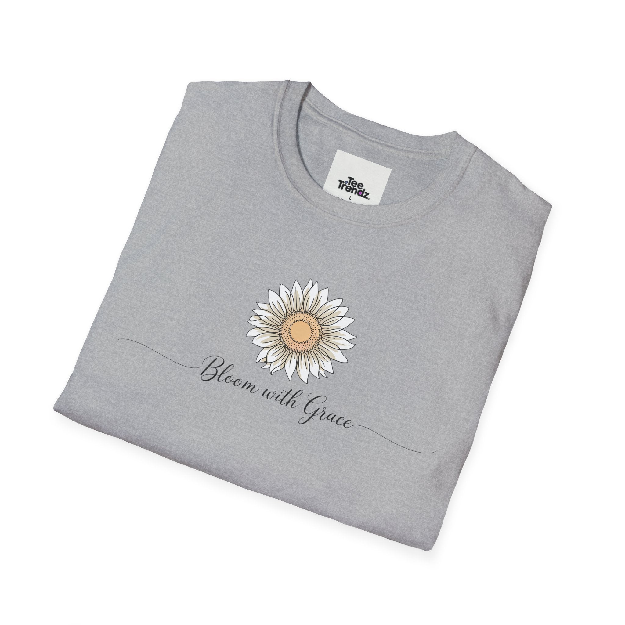 “Bloom with Grace” Sunflower T-Shirt — Floral Inspirational Graphic Tee
