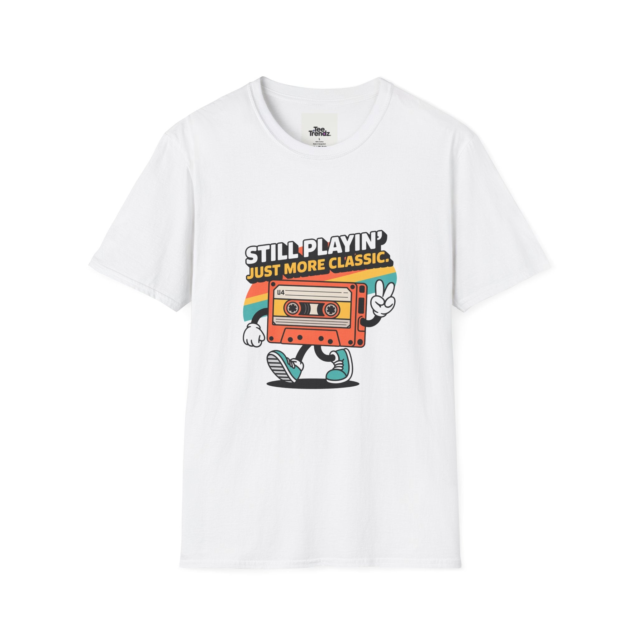 Retro Cassette Tee — "Still Playin' Just More Classic" Vintage Tape Shirt