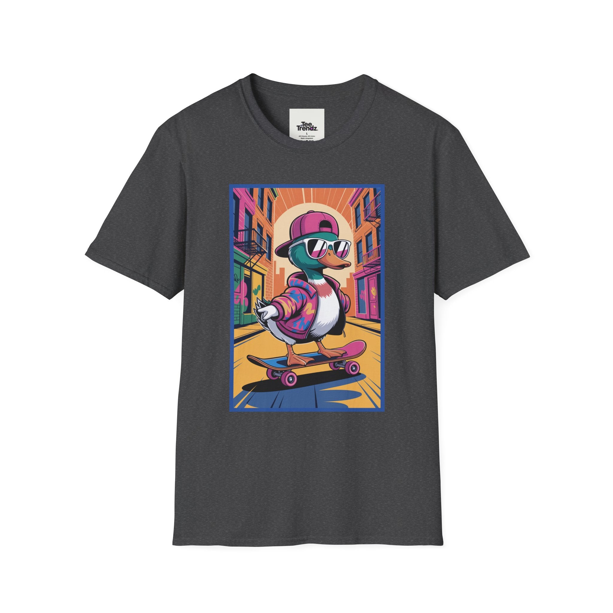 Skateboard Duck Graphic T-Shirt — Retro Streetwear Skateboarder Design