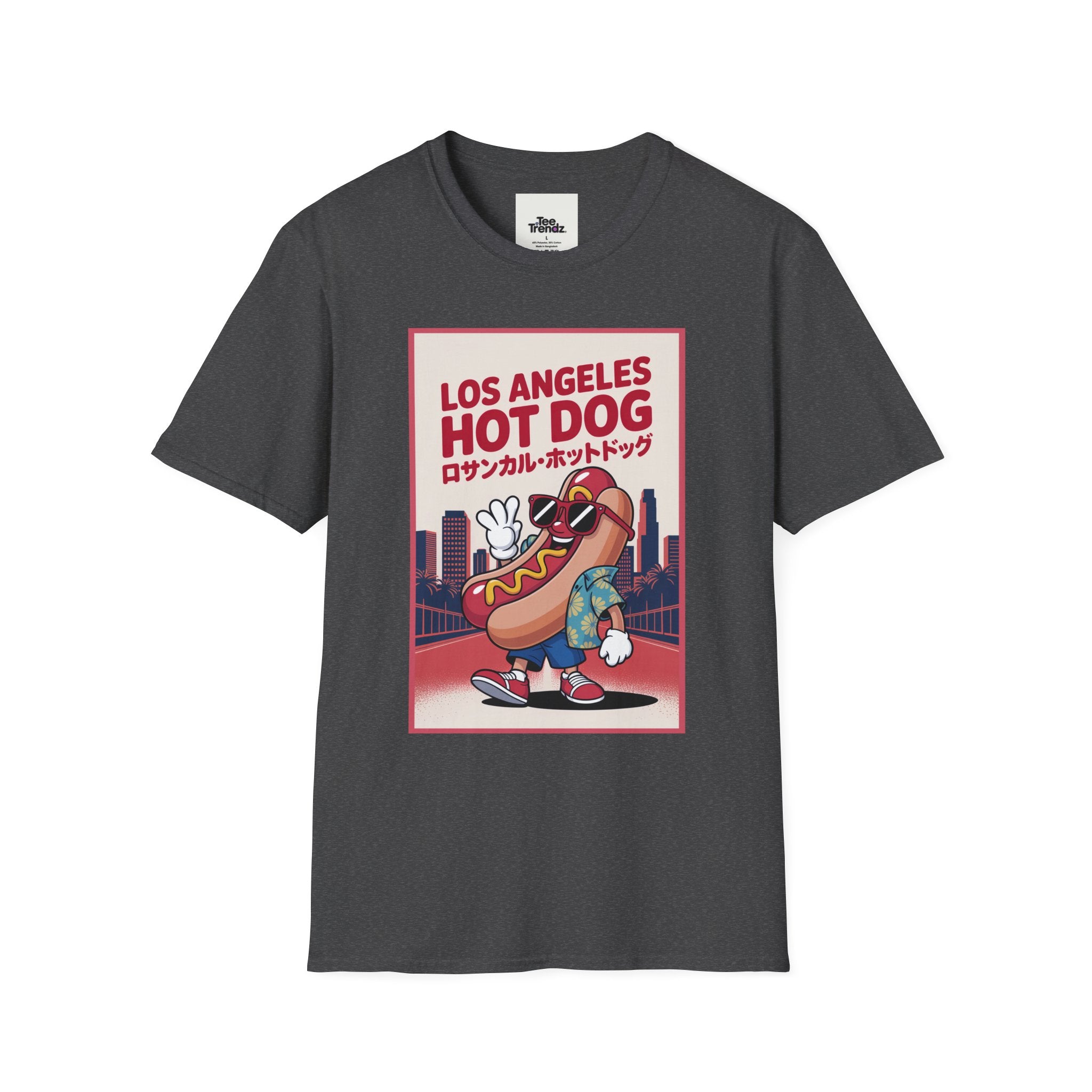 Los Angeles Hot Dog Cartoon T-Shirt – Cute Retro Japanese Text Streetwear