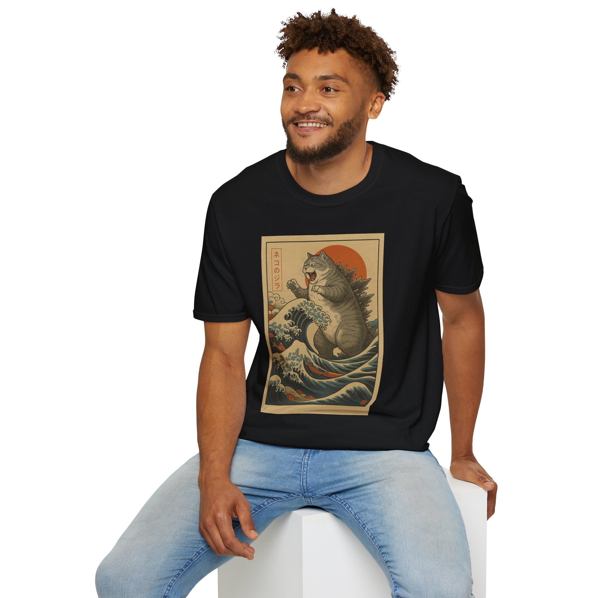 Katana Wave Cat T-Shirt — Vintage Japanese Wave Art Tee