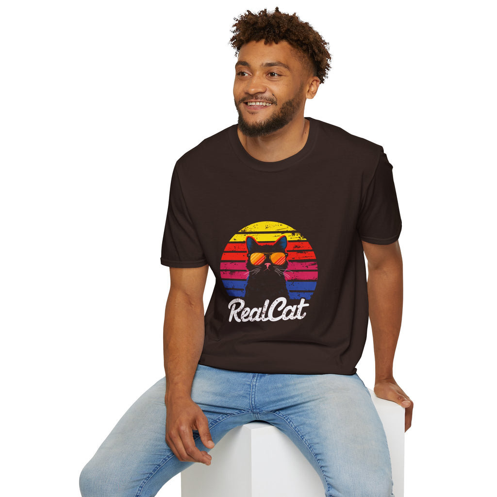 RealCat Retro Cat T-Shirt — Cool Cat Sunglasses Vintage Sunset Tee