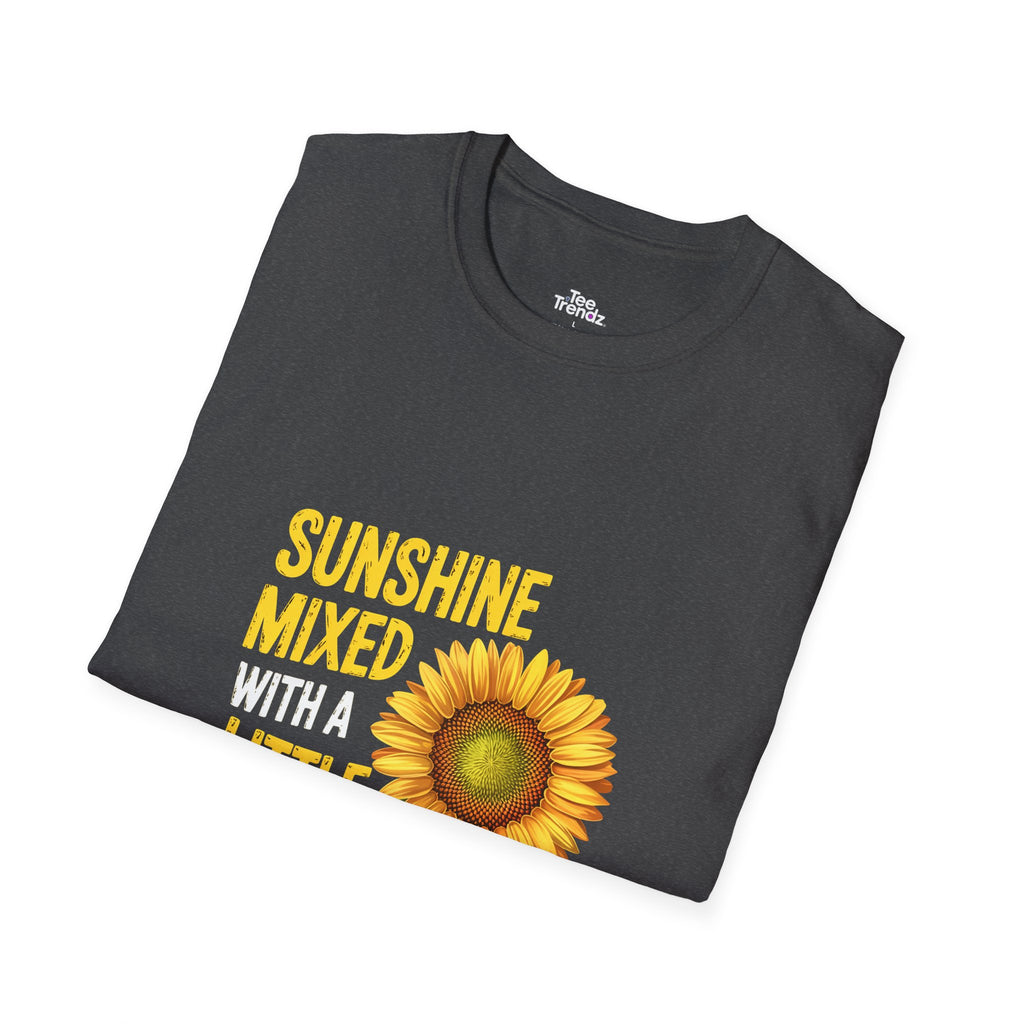Sunshine Mixed With A Little Hurricane T-Shirt – Sunflower Graphic Tee for Bold, Fun-Loving Women