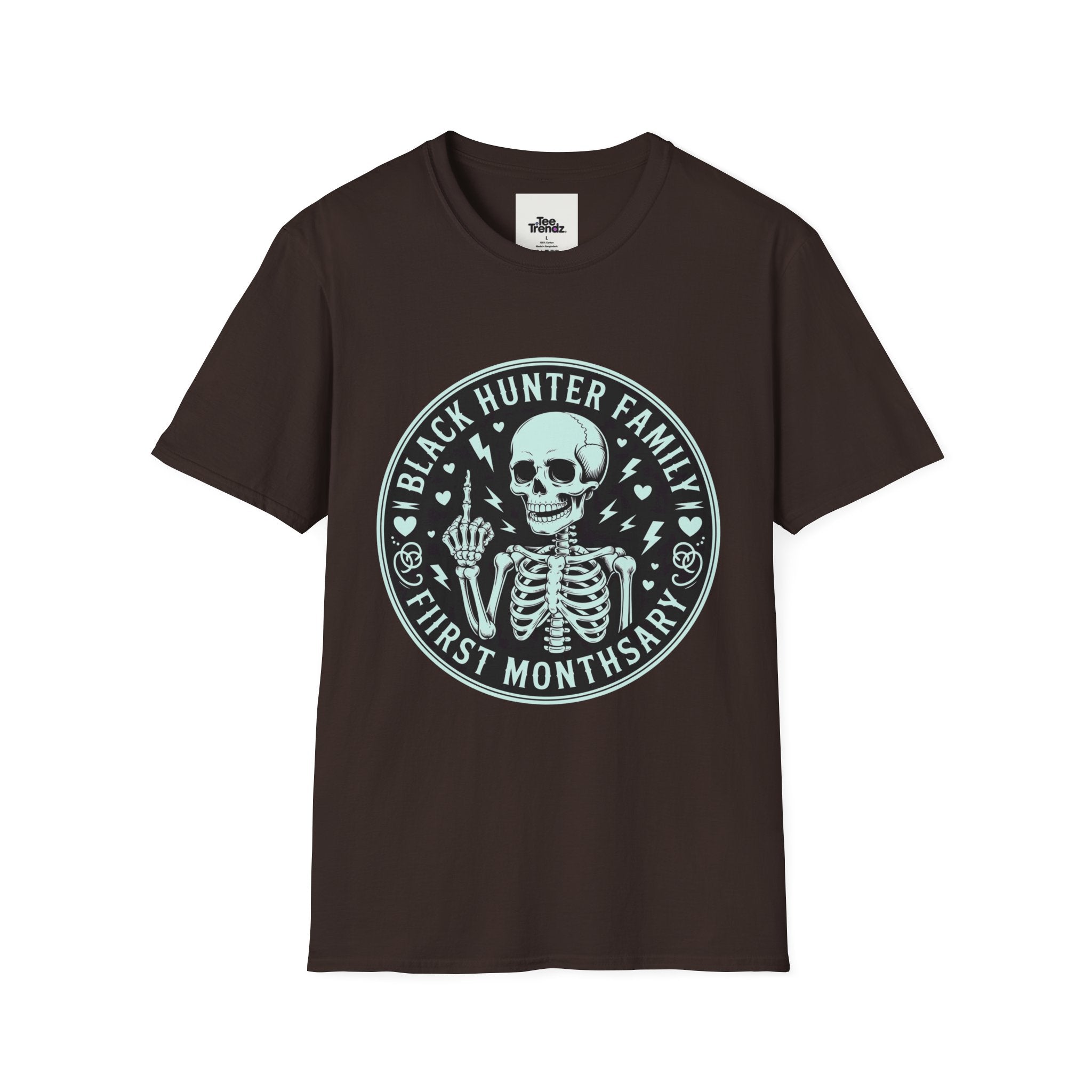 First Months Skeleton Family T-Shirt — "Black Hunter Family" Newborn Milestone Tee