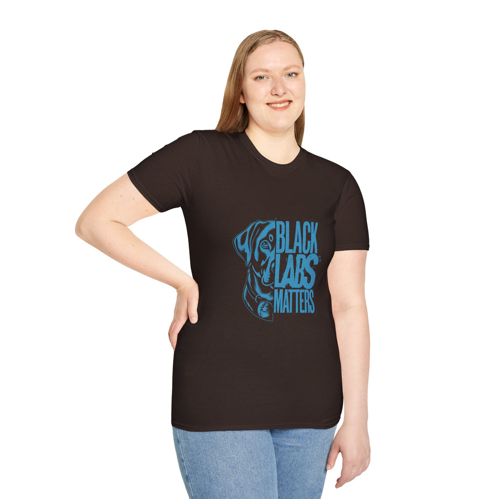 Black Labs Matter T‑Shirt — Blue Graphic Labrador Rescue Tee