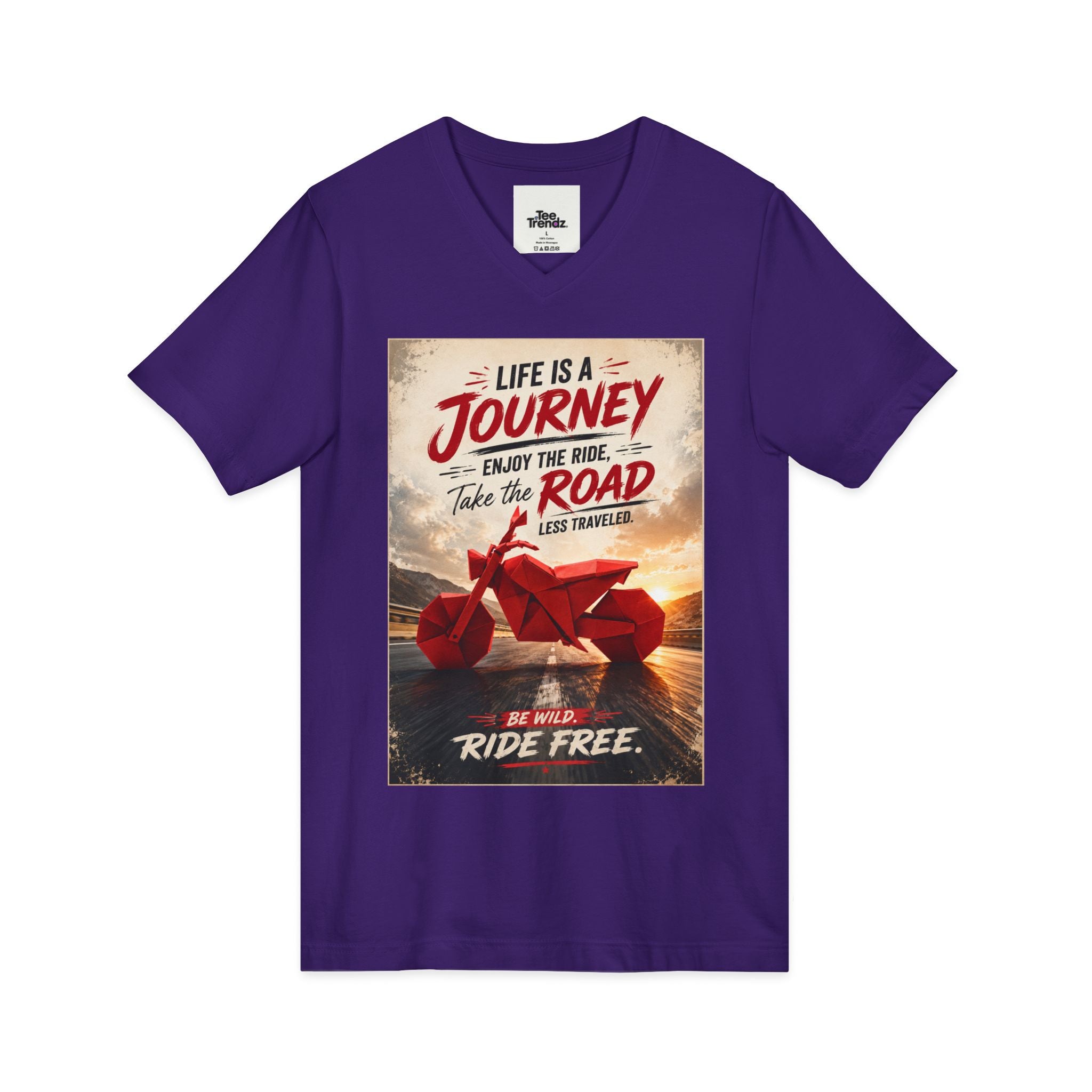 Journey Motorcycle V-Neck Tee — "Life Is a Journey, Enjoy the Ride" Graphic Shirt
