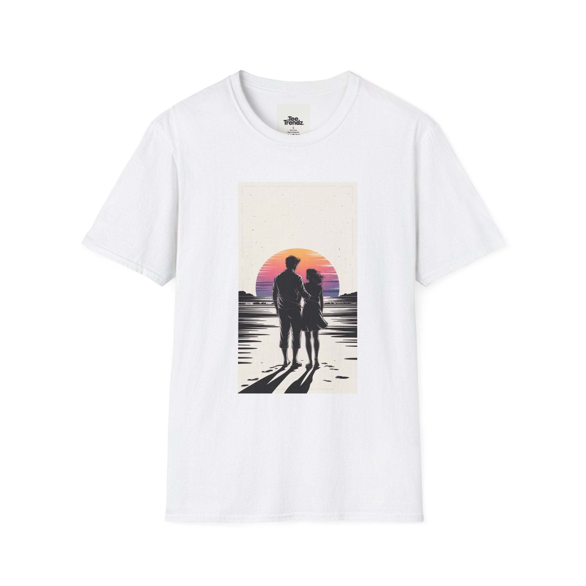 Couple Silhouette Beach T-Shirt — Sunset Romantic Graphic Tee