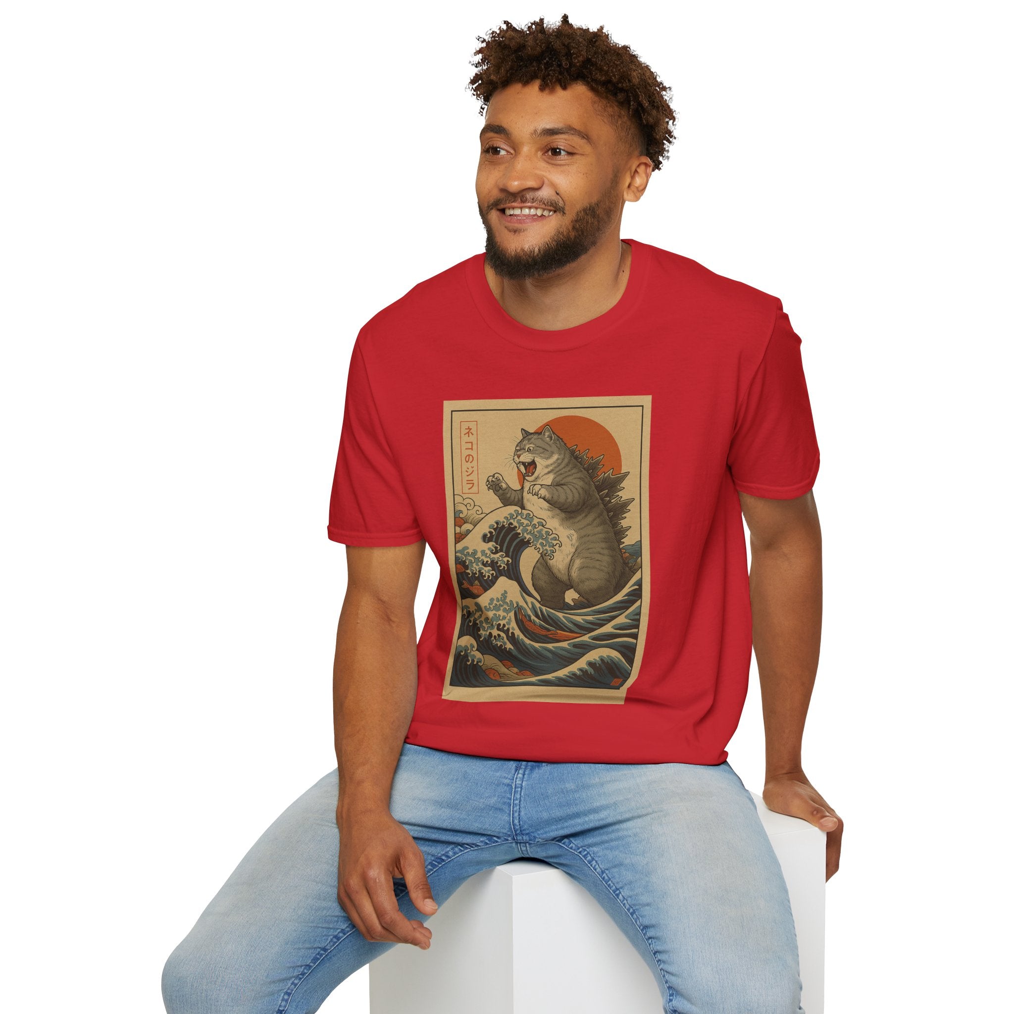 Katana Wave Cat T-Shirt — Vintage Japanese Wave Art Tee