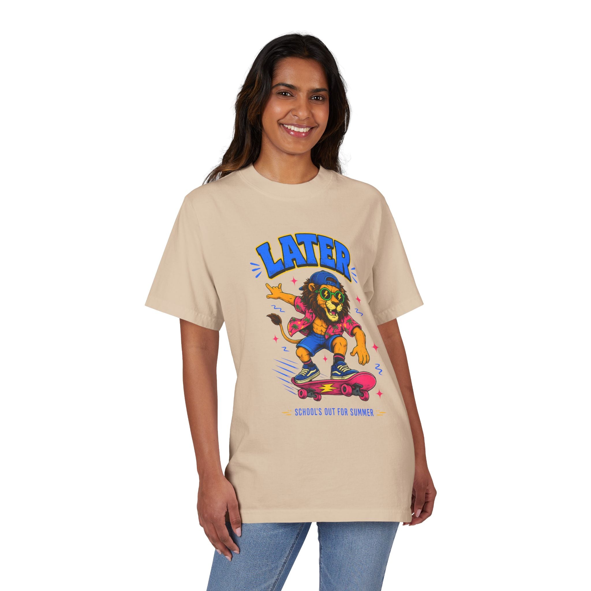 Later Skateboard Lion T-Shirt — "Later" Graphic Tee for Summer Vibes