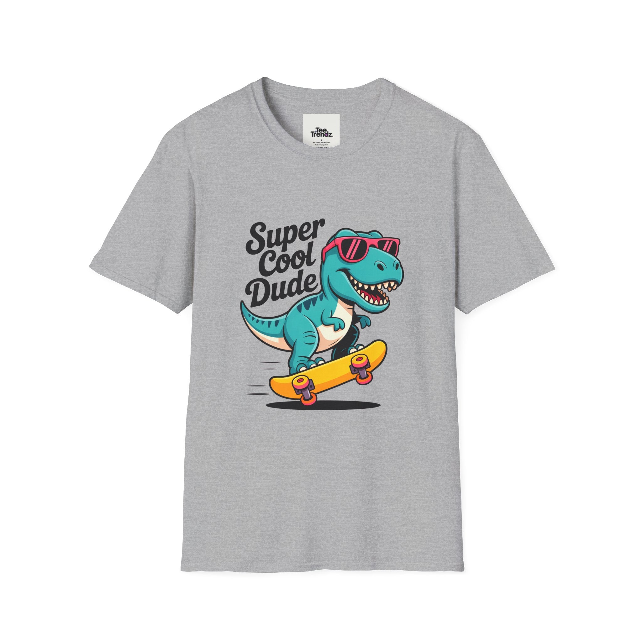 Kids Skateboard T‑Shirt — "Super Cool Dude" Dino Graphic Tee