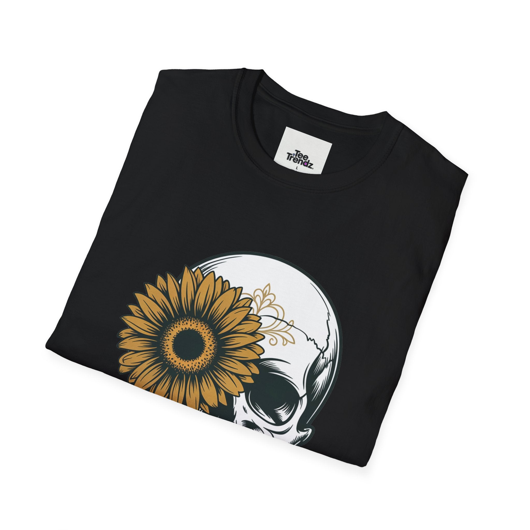 Skull with Sunflower Graphic T-Shirt