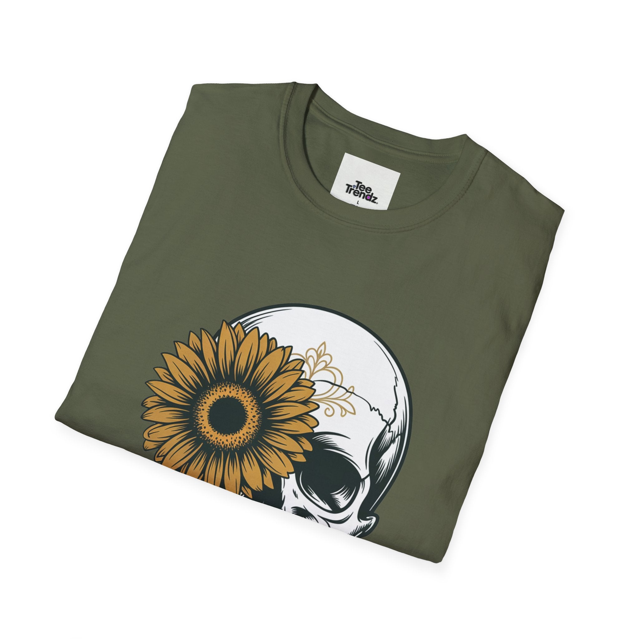 Skull with Sunflower Graphic T-Shirt