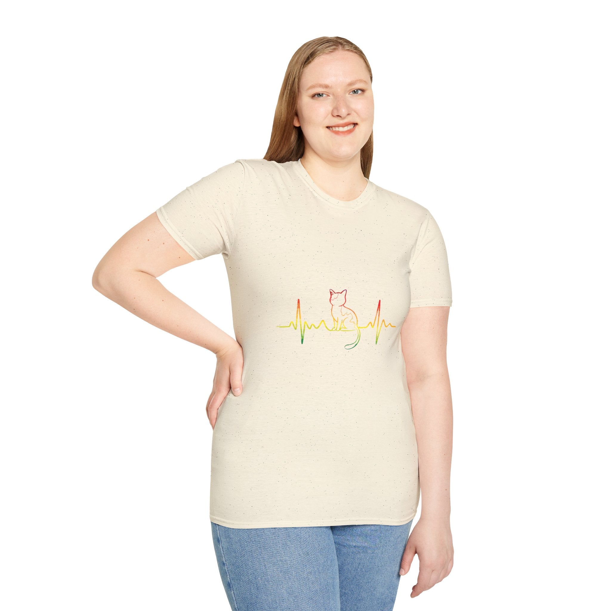 Cat Heartbeat T-Shirt — Rasta Outline Cat EKG Tee