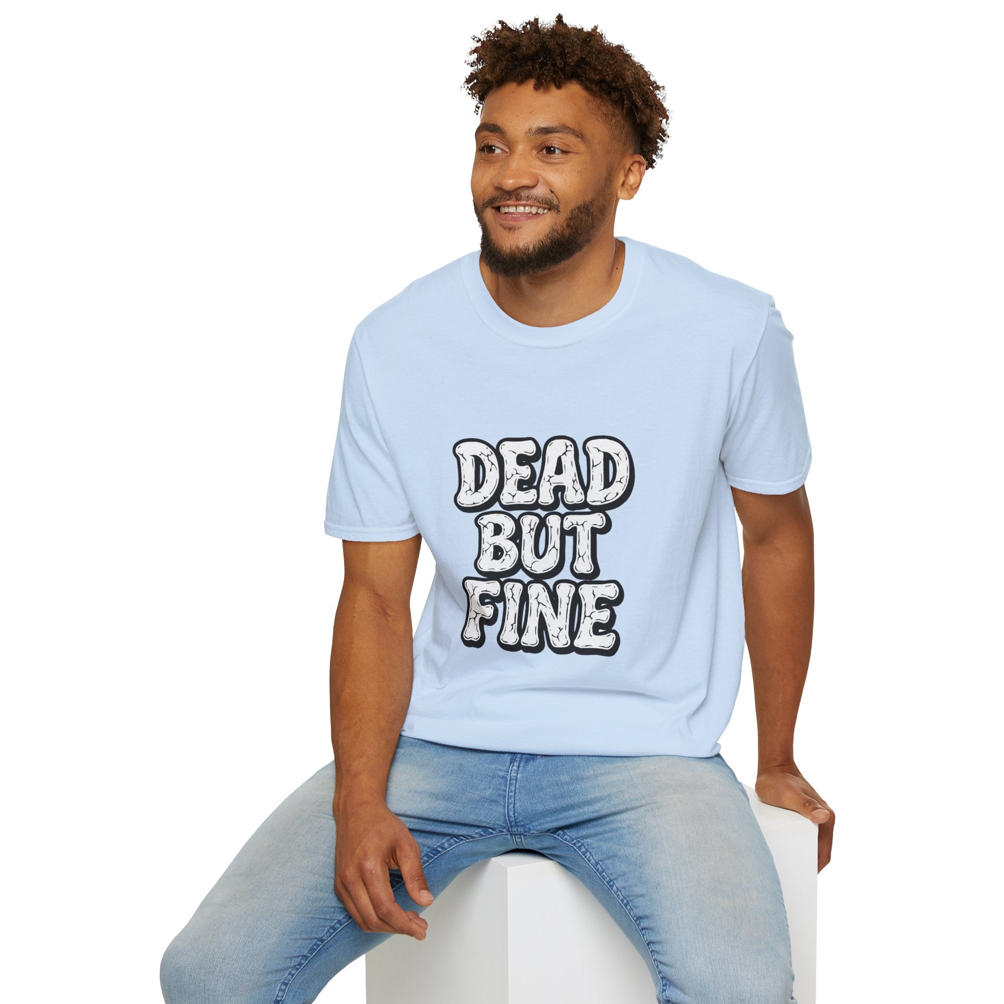 T-Shirt — "Dead But Fine" Gothic Bubble Letter Tee