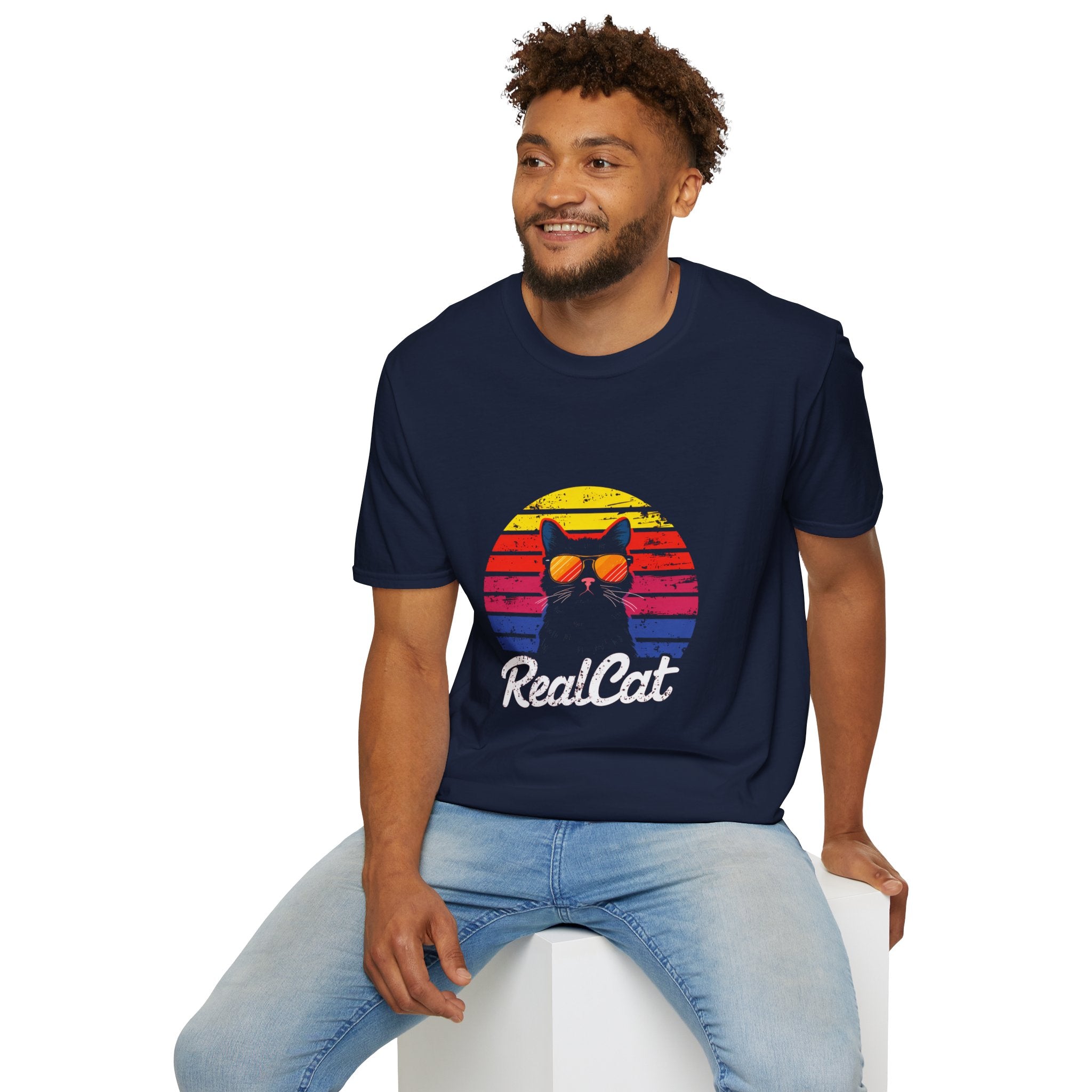 RealCat Retro Cat T-Shirt — Cool Cat Sunglasses Vintage Sunset Tee