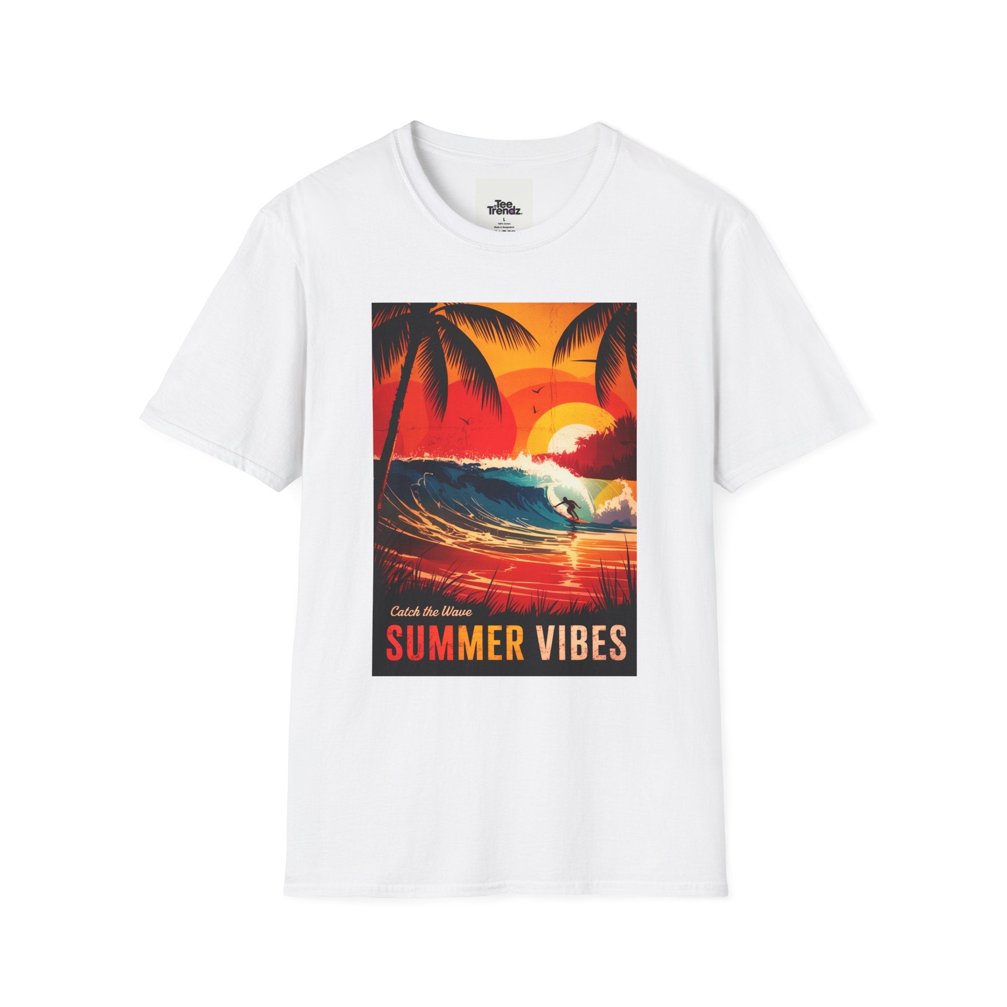 Summer Vibes Surf T-Shirt — Retro Sunset Palm Beach Tee