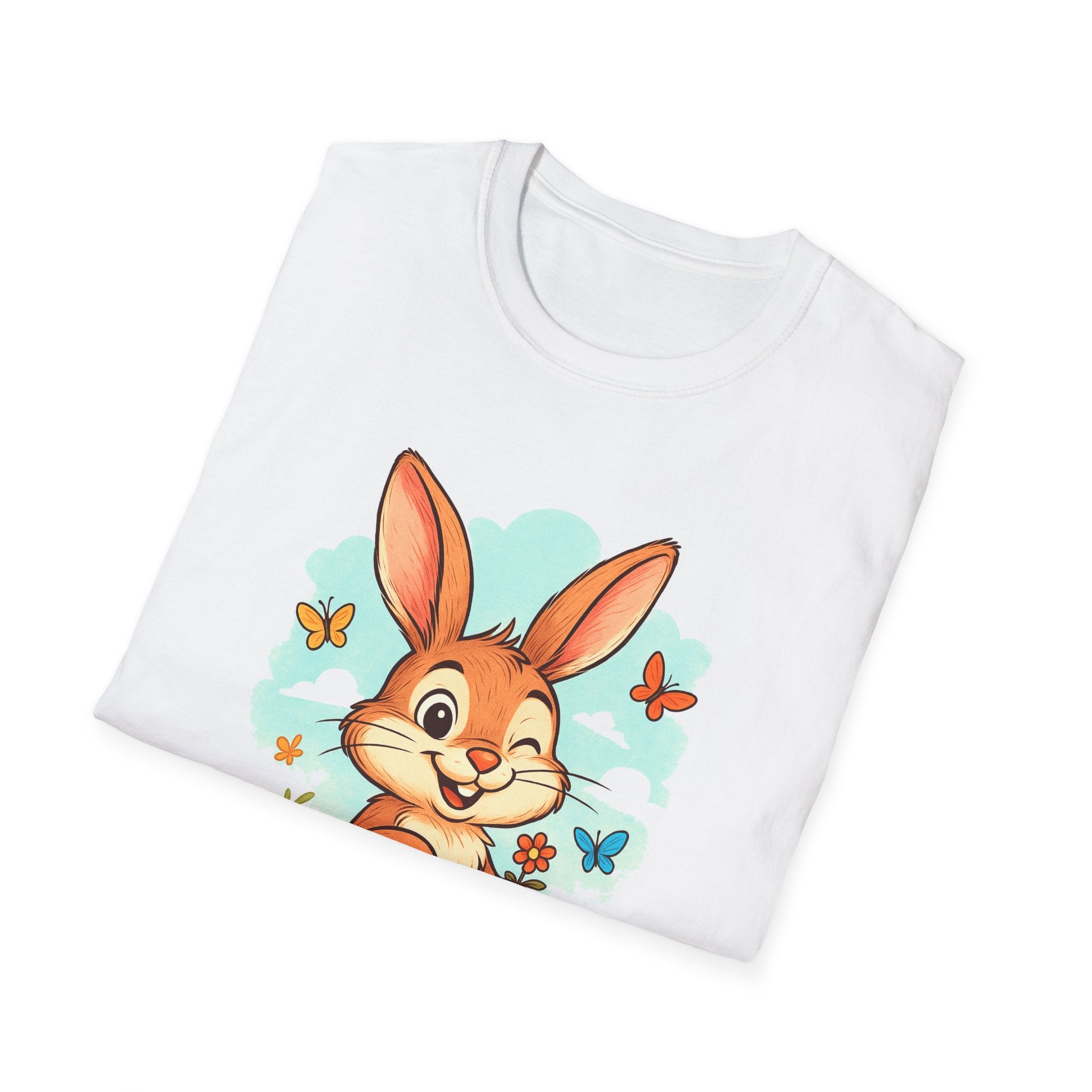 Cute Bunny Tee — Cartoon Rabbit with Butterflies Kids Easter Shirt
