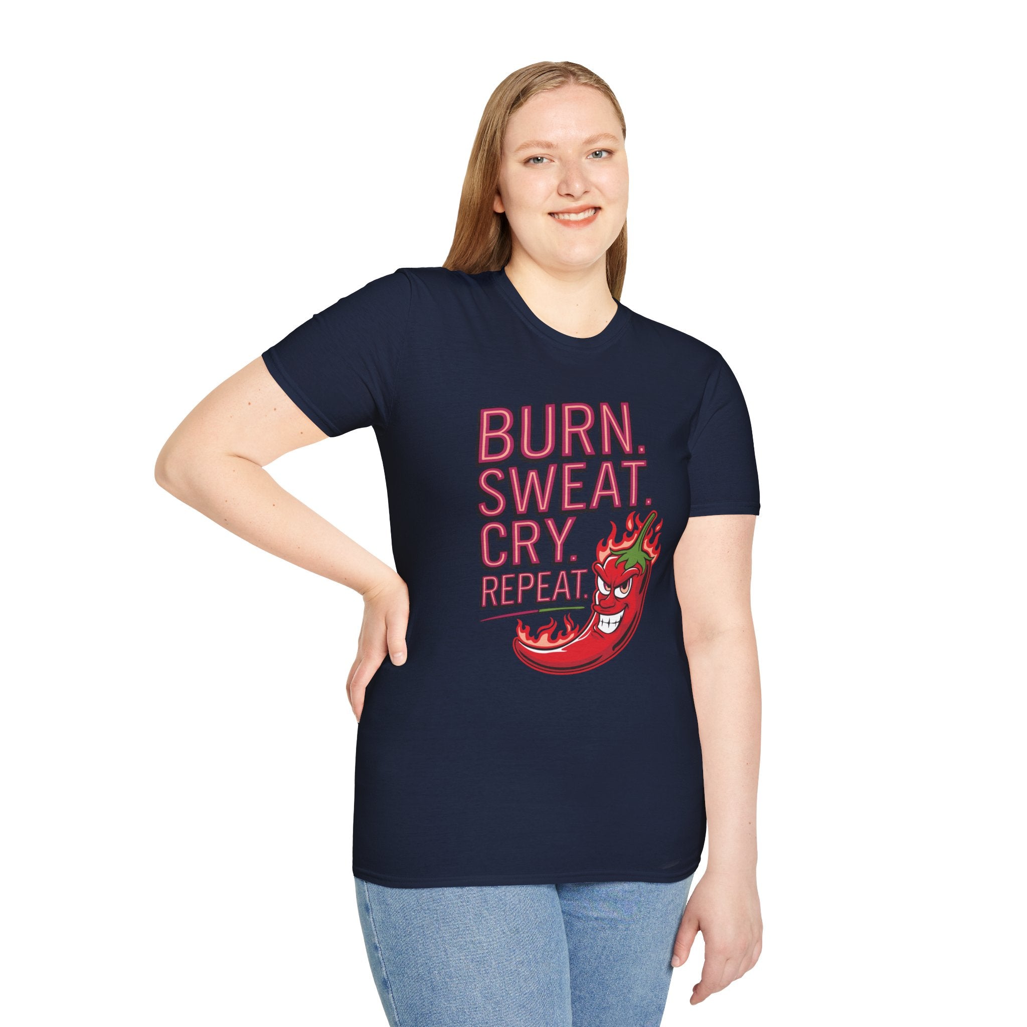 Burn. Sweat. Cry. Repeat. T-Shirt — Spicy Fitness Motivation Tee