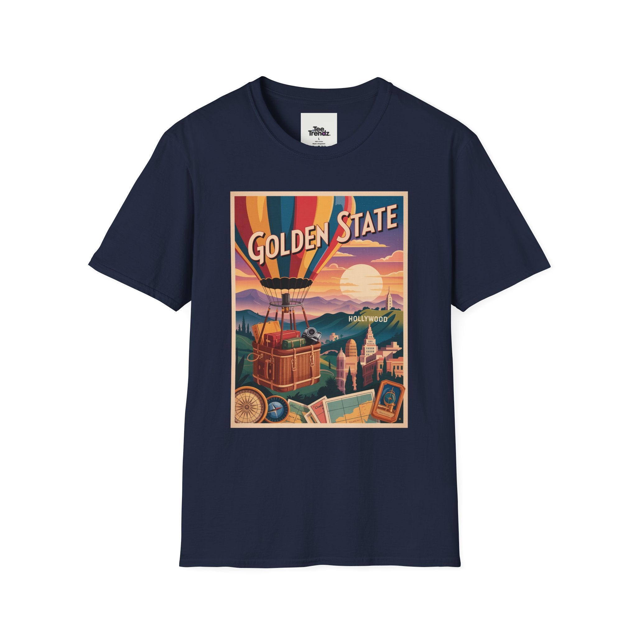 Golden State Hot Air Balloon T-Shirt — Vintage Travel Poster Tee