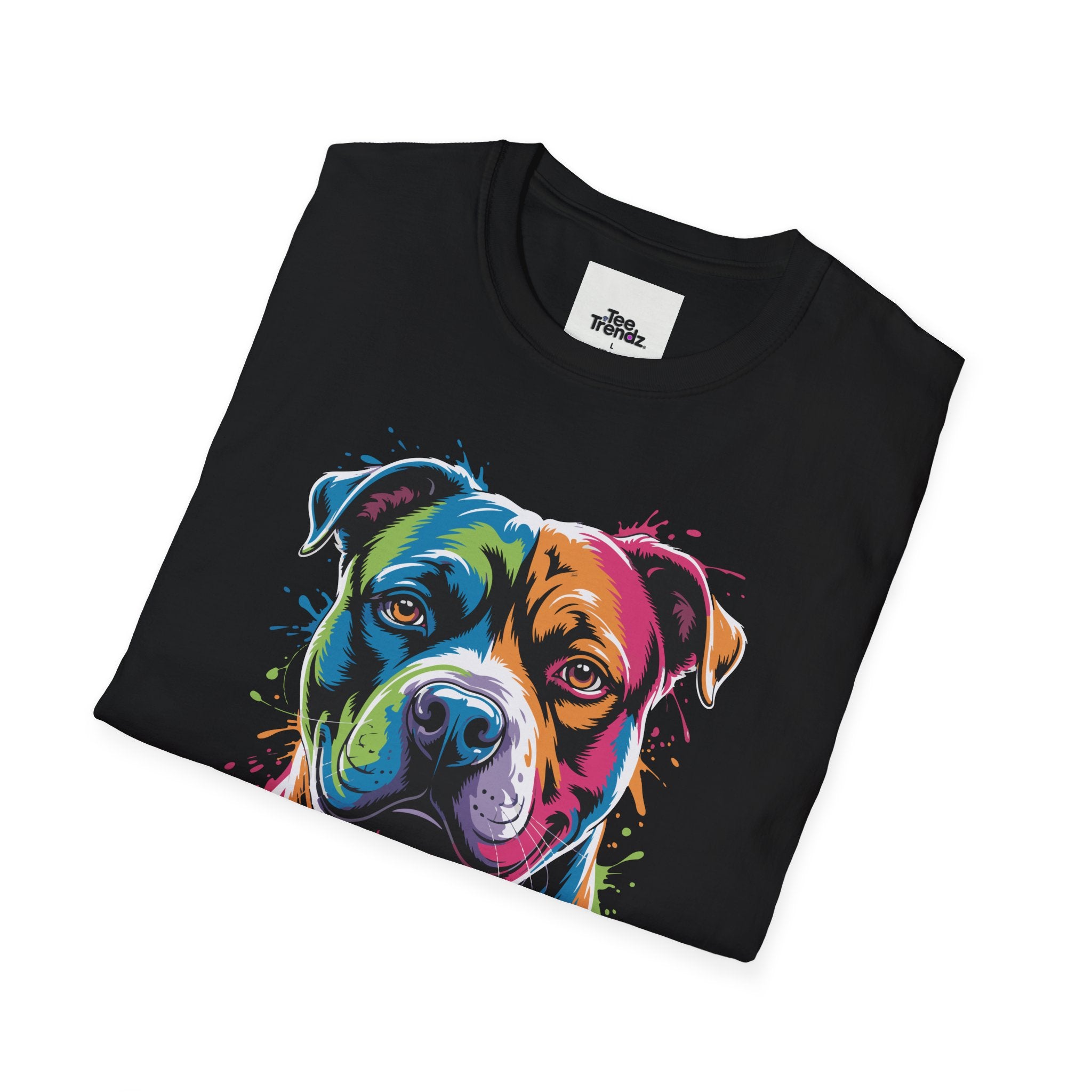 Colorful Pitbull Portrait T-Shirt — Vibrant Dog Art Tee