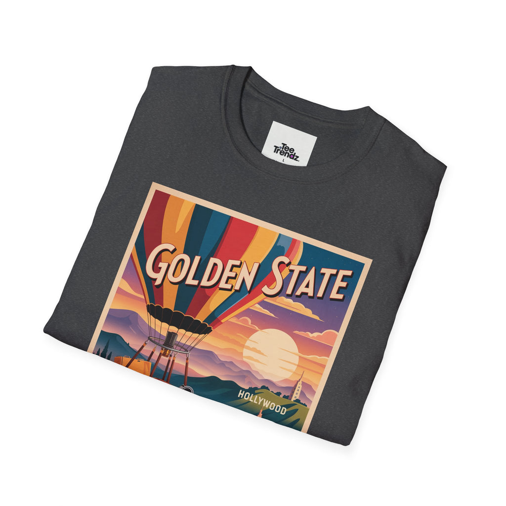 Golden State Hot Air Balloon T-Shirt — Vintage Travel Poster Tee
