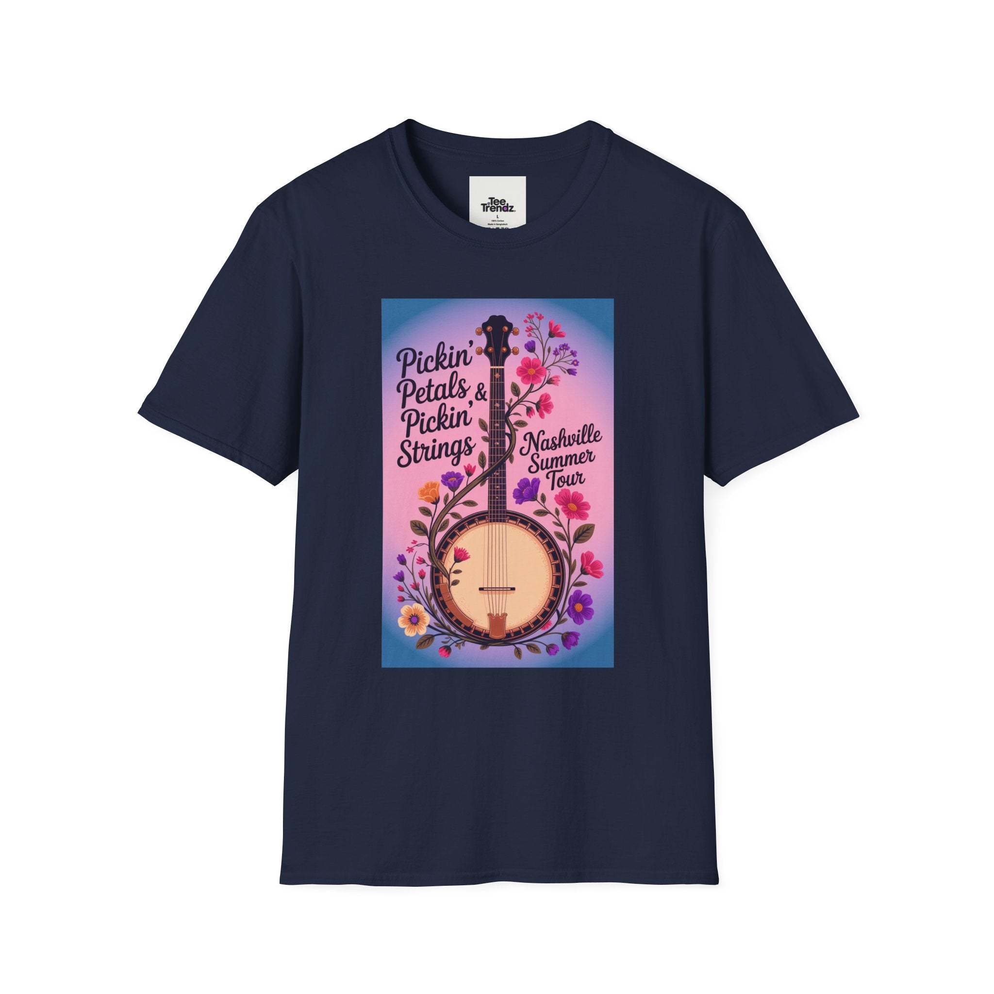 Banjo Floral Tee — "Pickin' Petals, Pickin' Strings" Nashville Summer Vibes