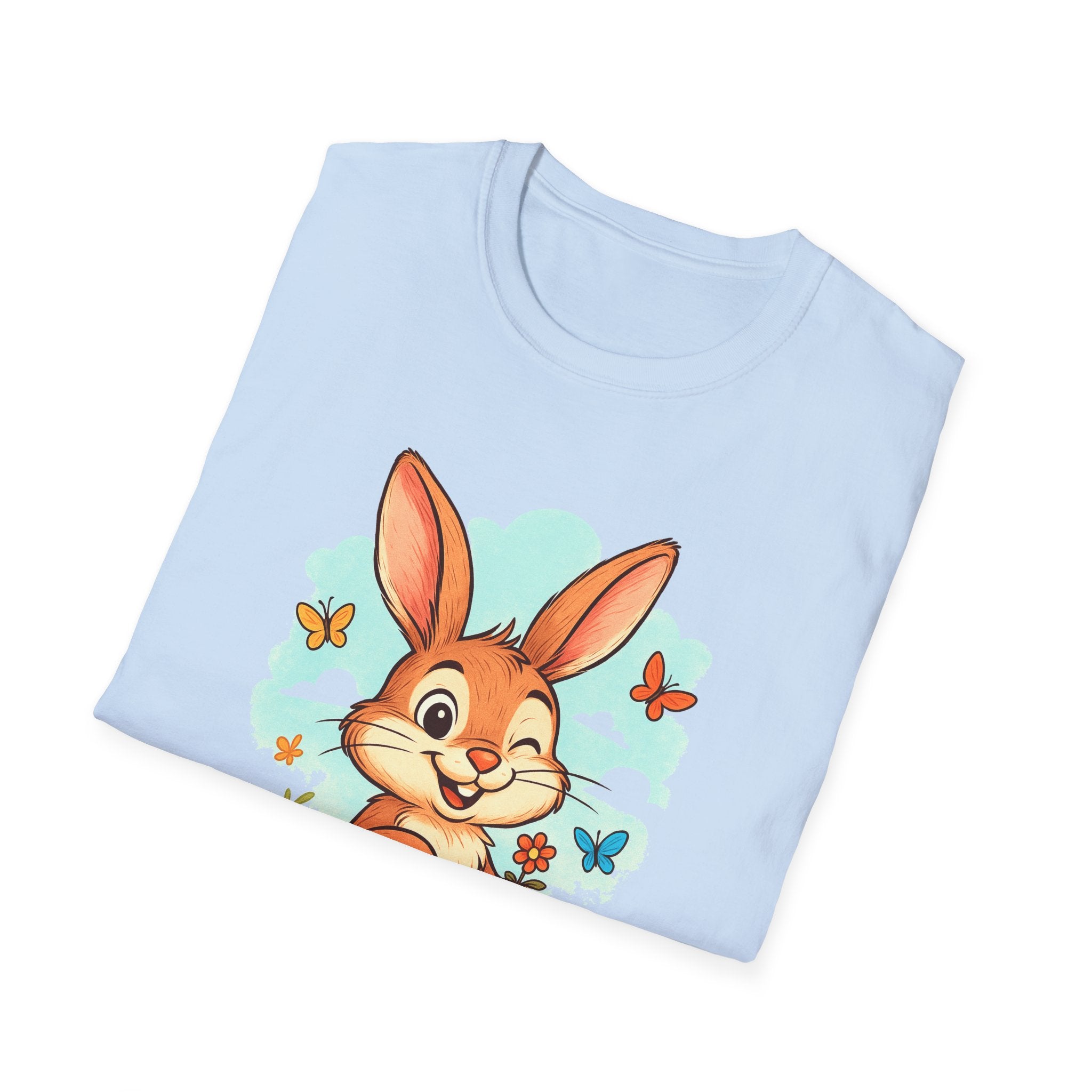 Cute Bunny Tee — Cartoon Rabbit with Butterflies Kids Easter Shirt