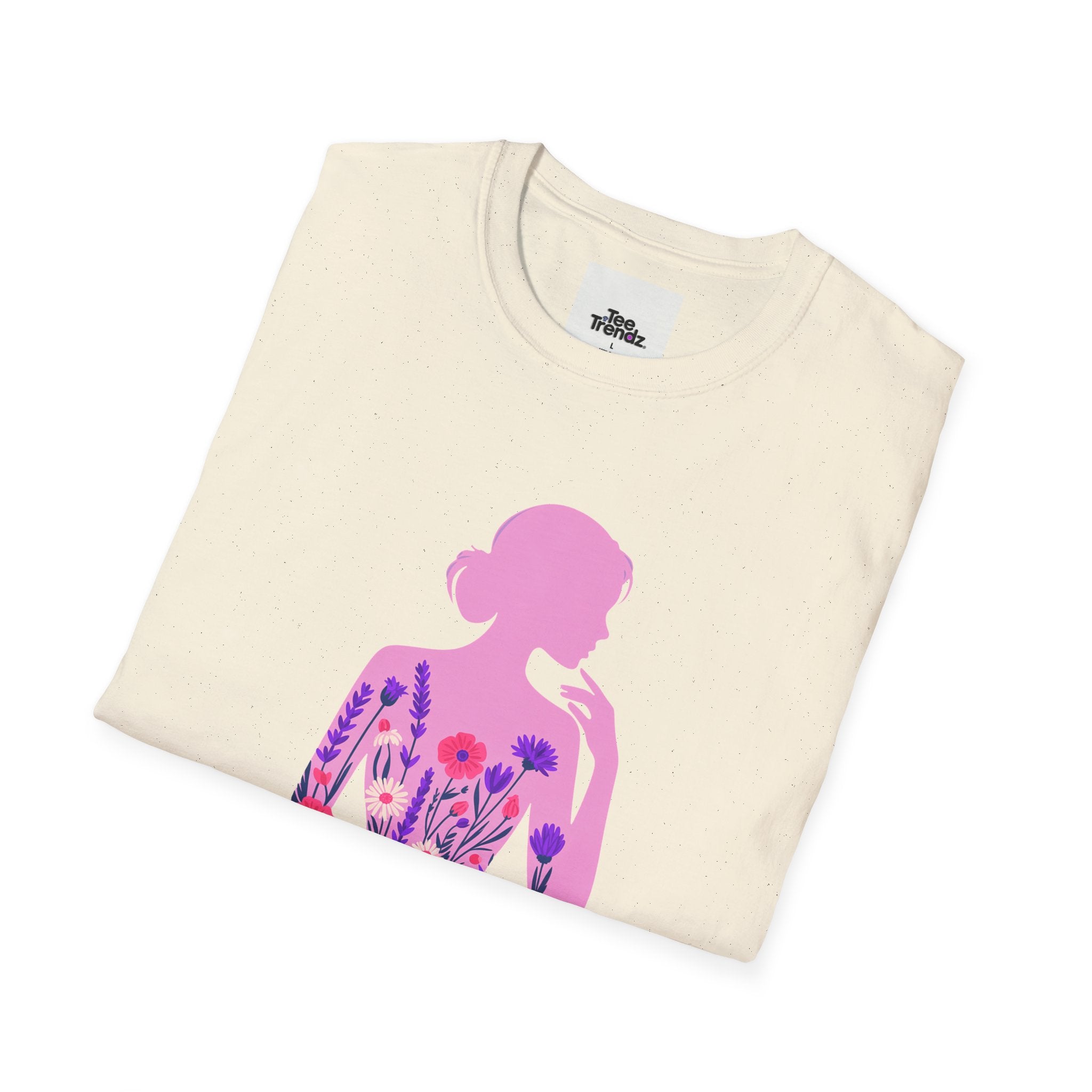 Floral Silhouette Tee — Pink Woman Dress Flower Graphic T-Shirt