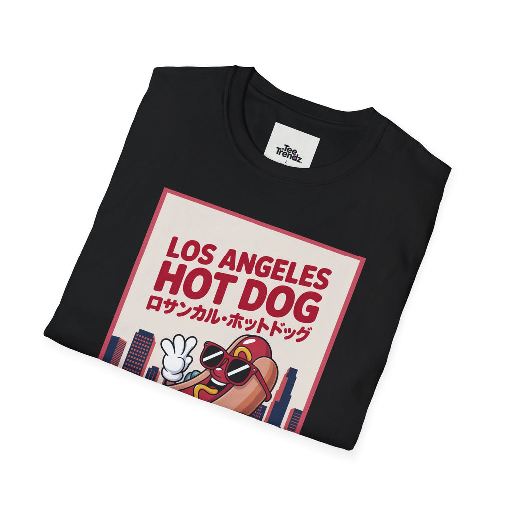 Los Angeles Hot Dog Cartoon T-Shirt – Cute Retro Japanese Text Streetwear