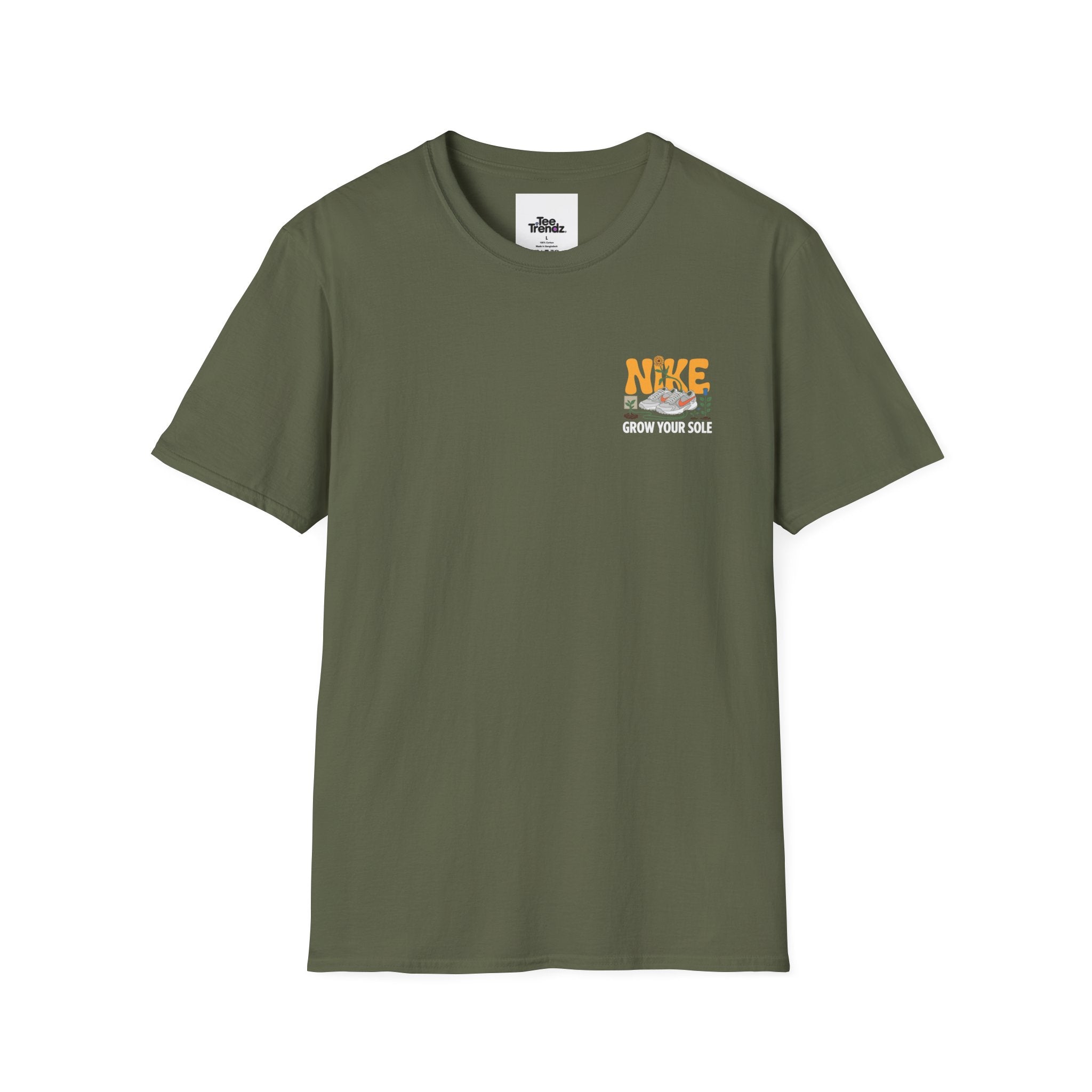 Graphic T‑Shirt — "Grow Your Sole" Retro Sneaker Pocket Design