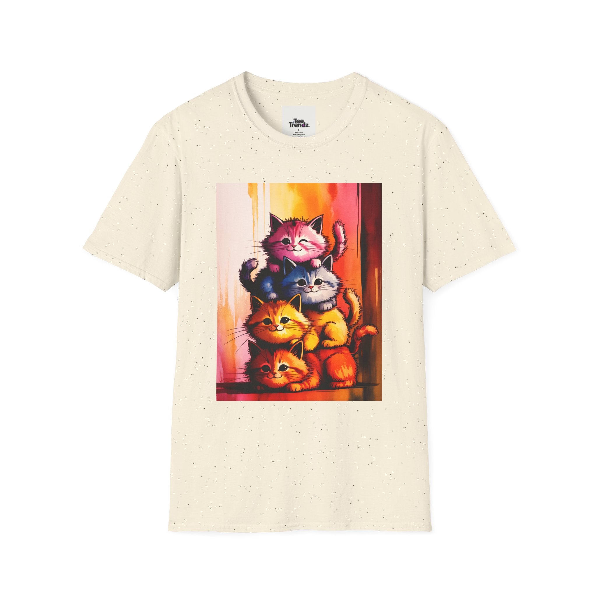 Colorful Stacked Cats T-Shirt — Playful Cute Cat Art Tee