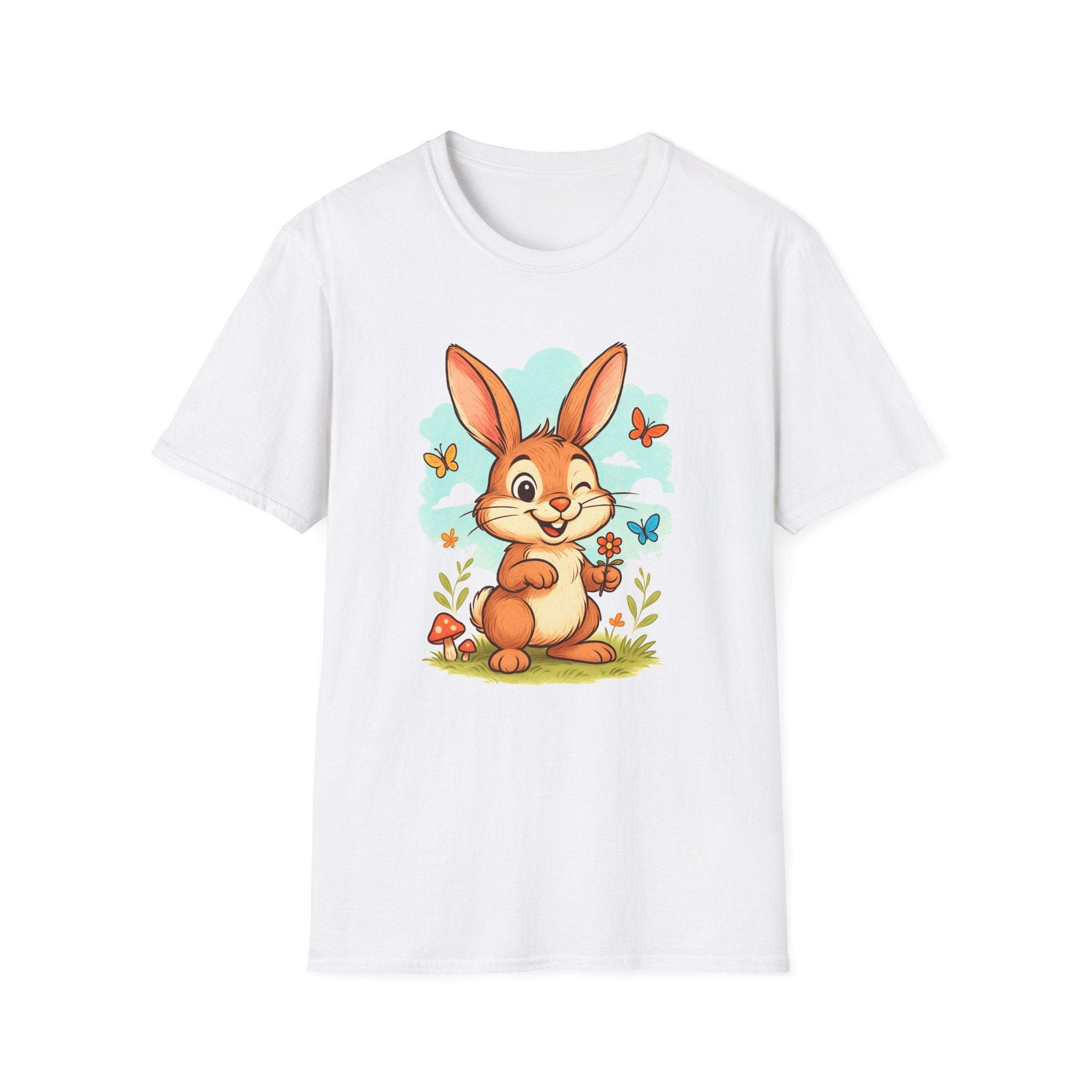 Cute Bunny Tee — Cartoon Rabbit with Butterflies Kids Easter Shirt
