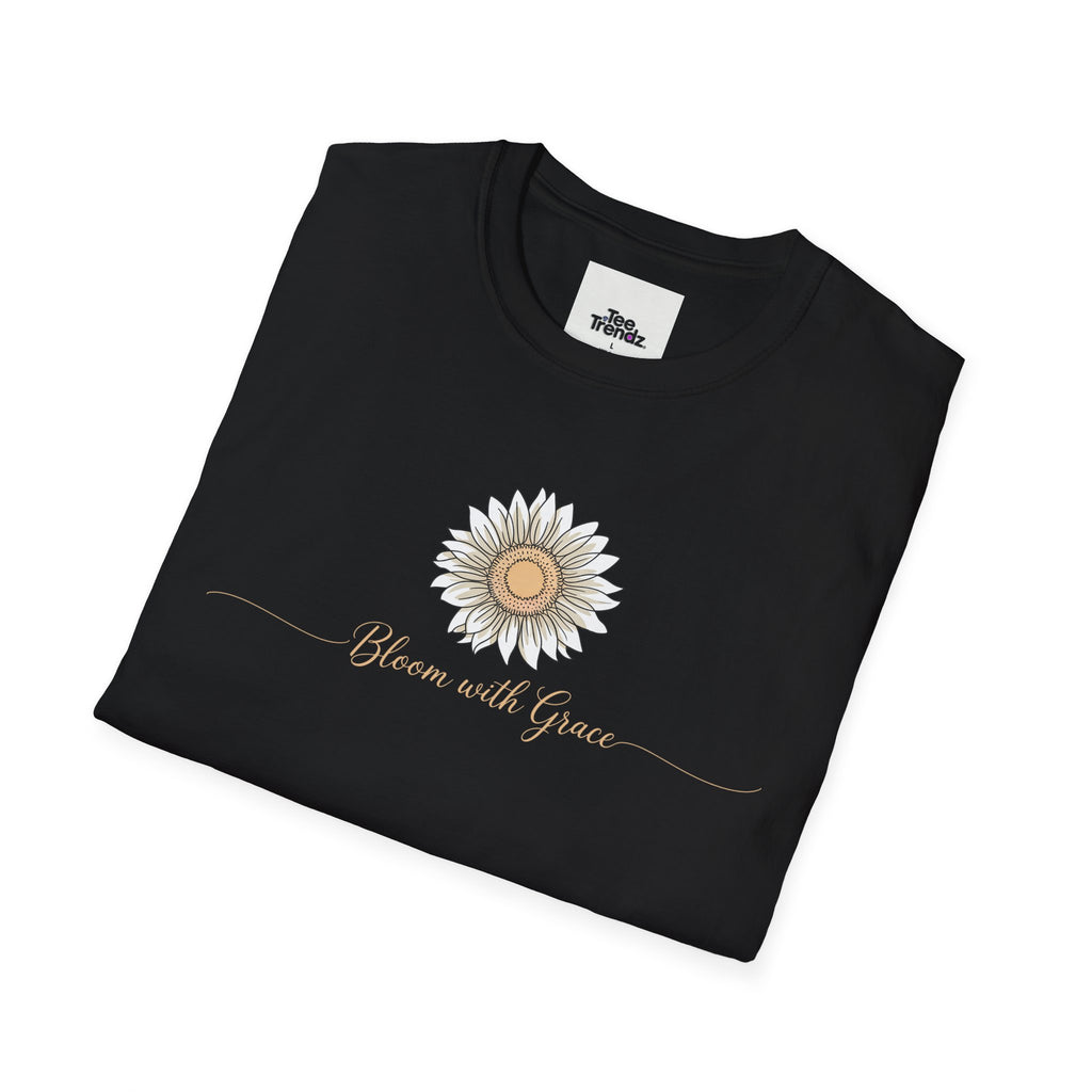 “Bloom with Grace” Sunflower T-Shirt — Floral Inspirational Graphic Tee