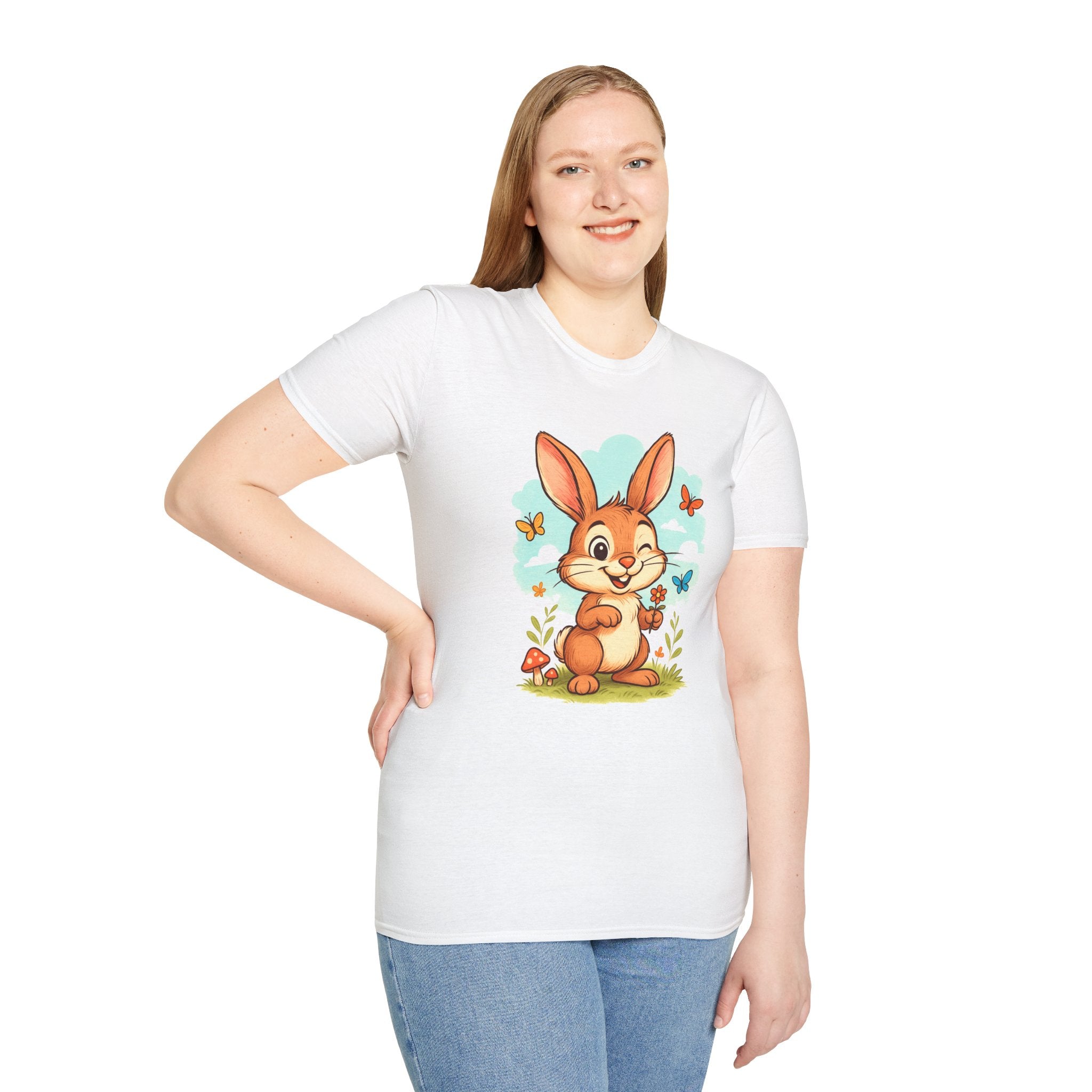 Cute Bunny Tee — Cartoon Rabbit with Butterflies Kids Easter Shirt