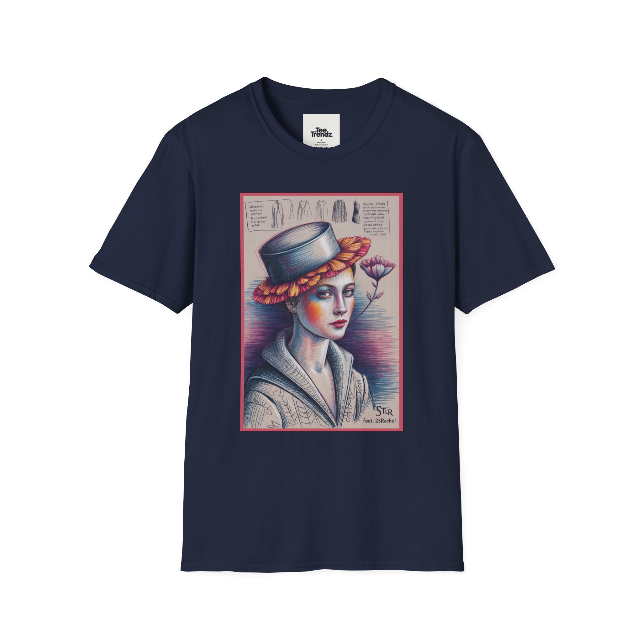 Vintage Portrait T-Shirt — Floral Hat Illustration