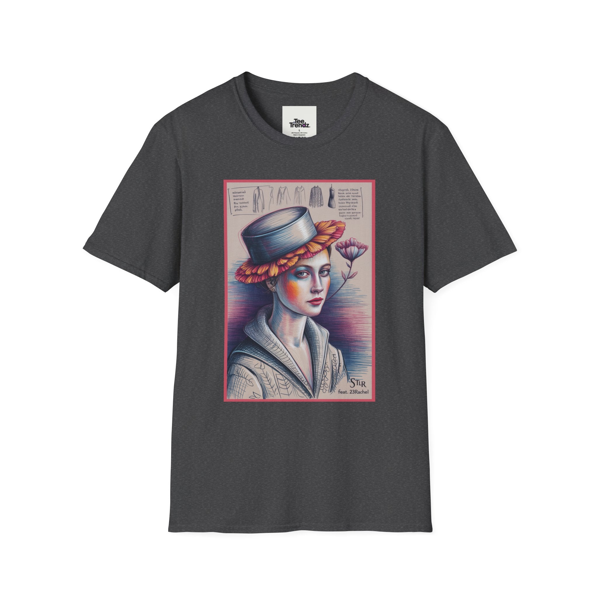 Vintage Portrait T-Shirt — Floral Hat Illustration