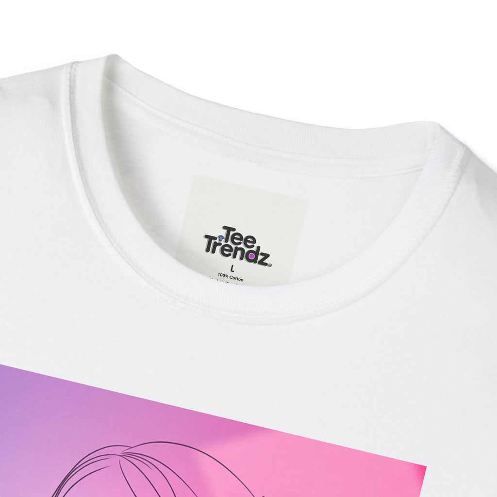 Floral Muse Tee — Pink to Blue Gradient Sunflower Portrait T-Shirt