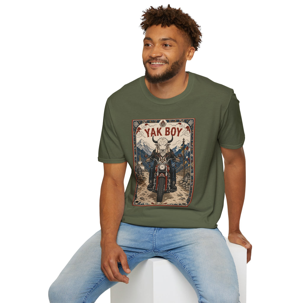 Yak Boy Motorcycle Graphic T‑Shirt — Vintage Mountain Biker Tee