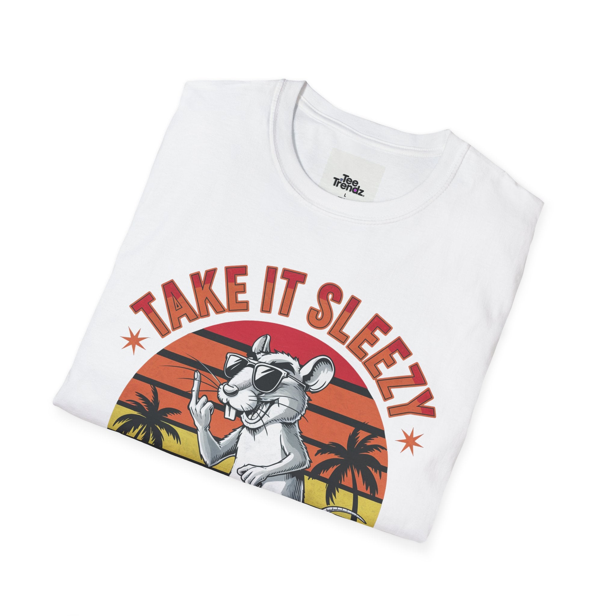 Take It Sleazy Skateboard Rat T-Shirt — Retro Sunset Beach Graphic Tee