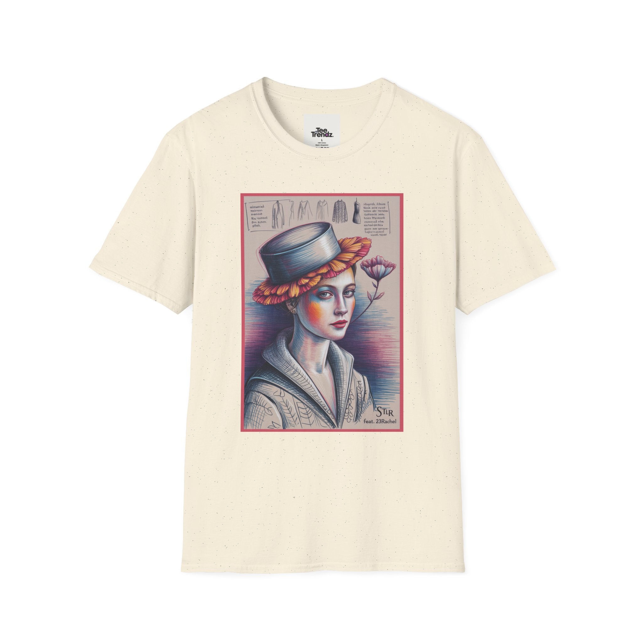 Vintage Portrait T-Shirt — Floral Hat Illustration
