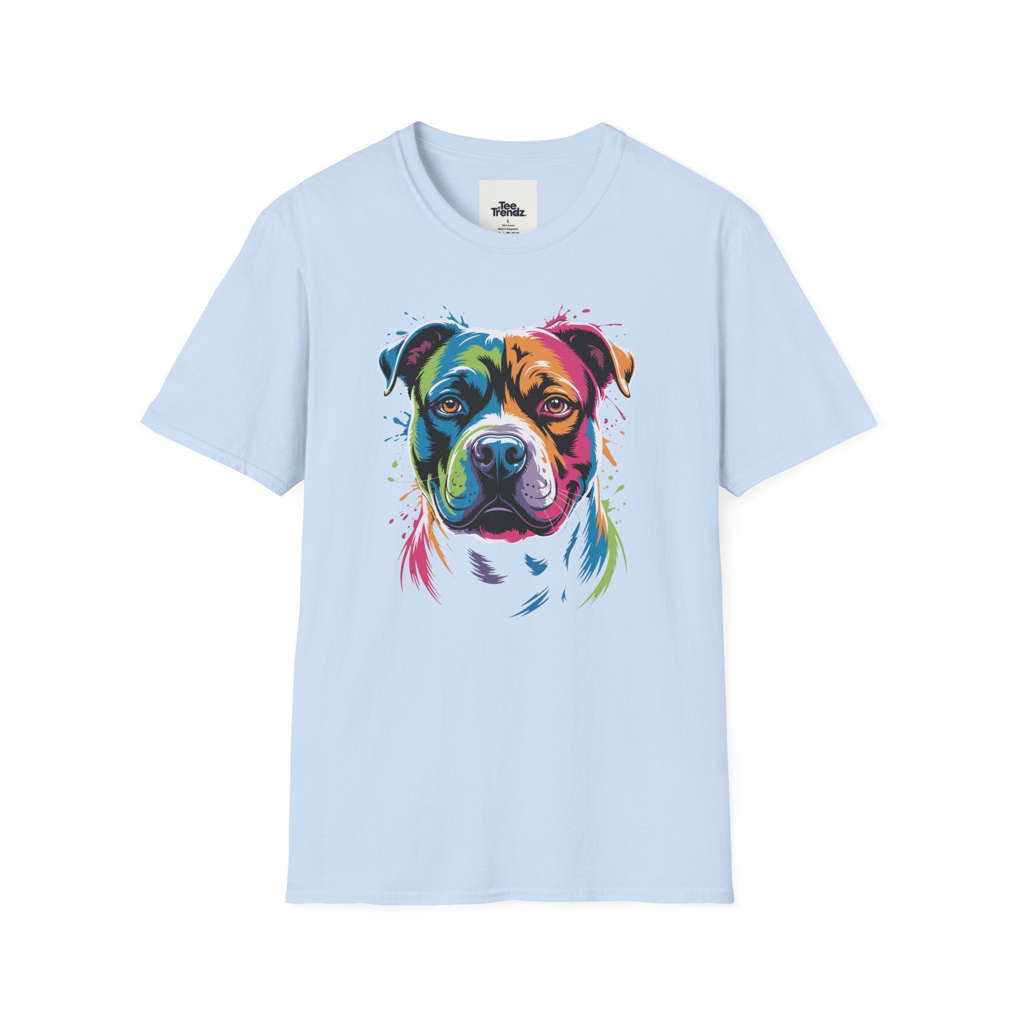 Colorful Pitbull Portrait T-Shirt — Vibrant Dog Art Tee