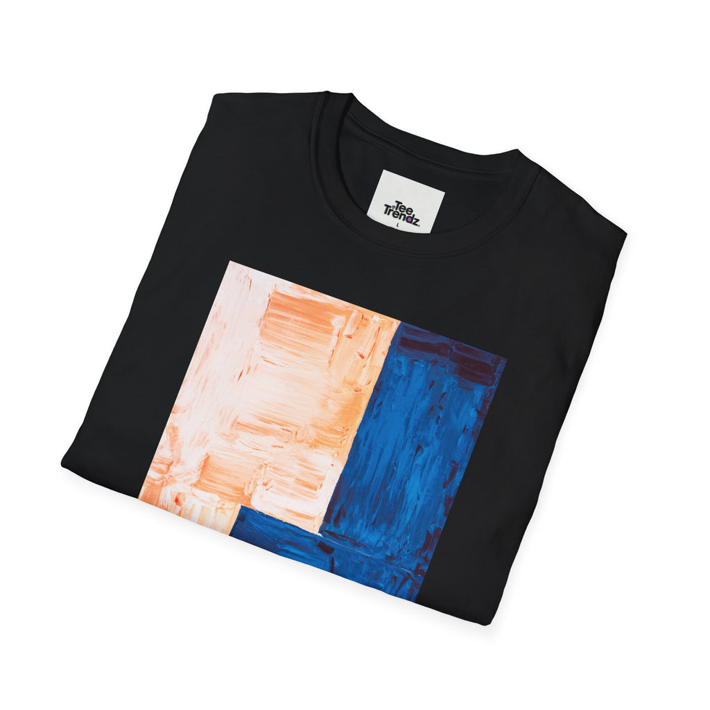 Abstract Color Block T-Shirt — Blue & Peach Modern Art Tee